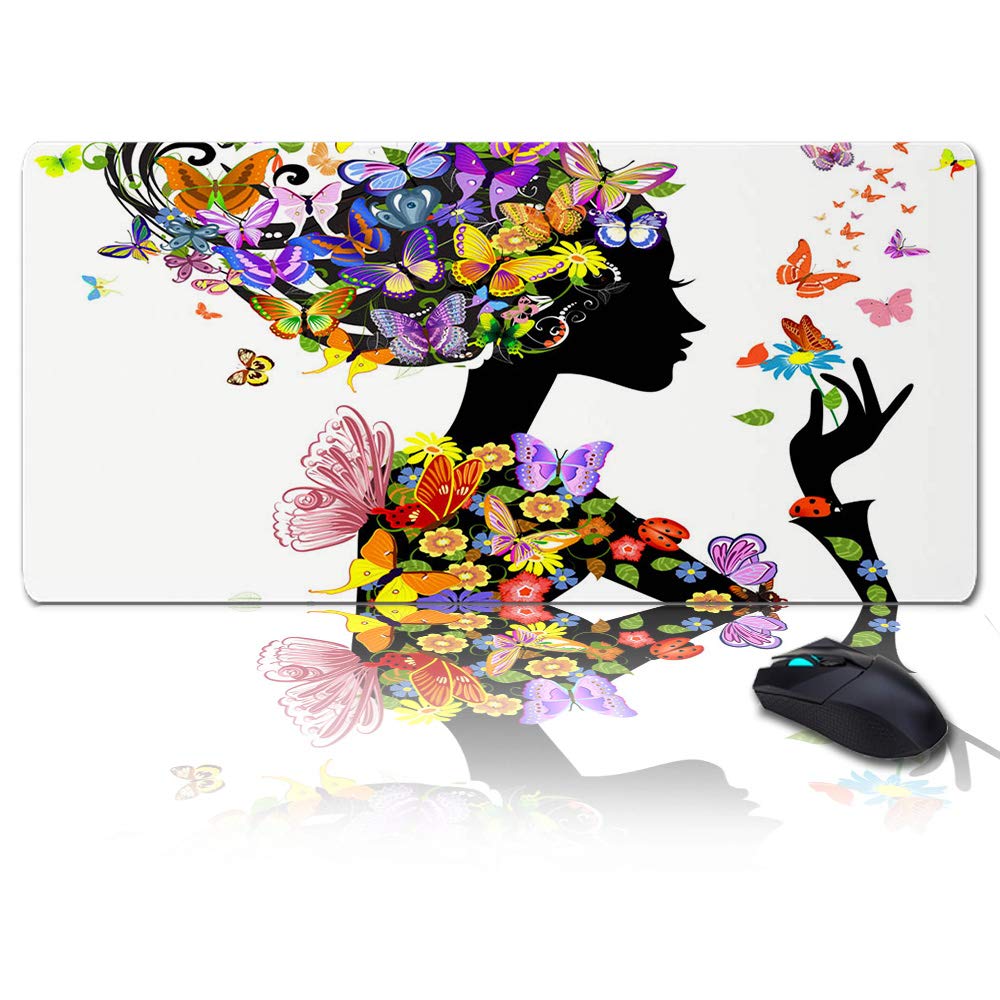 35x15 Inch Large RGB Gaming Mouse Pad - Oversized Soft Desk Mat with Custom Colorful Butterfly Girl Design for PC, Laptop & Keyboard | Perfect for Gamers, Office & Home Workspace