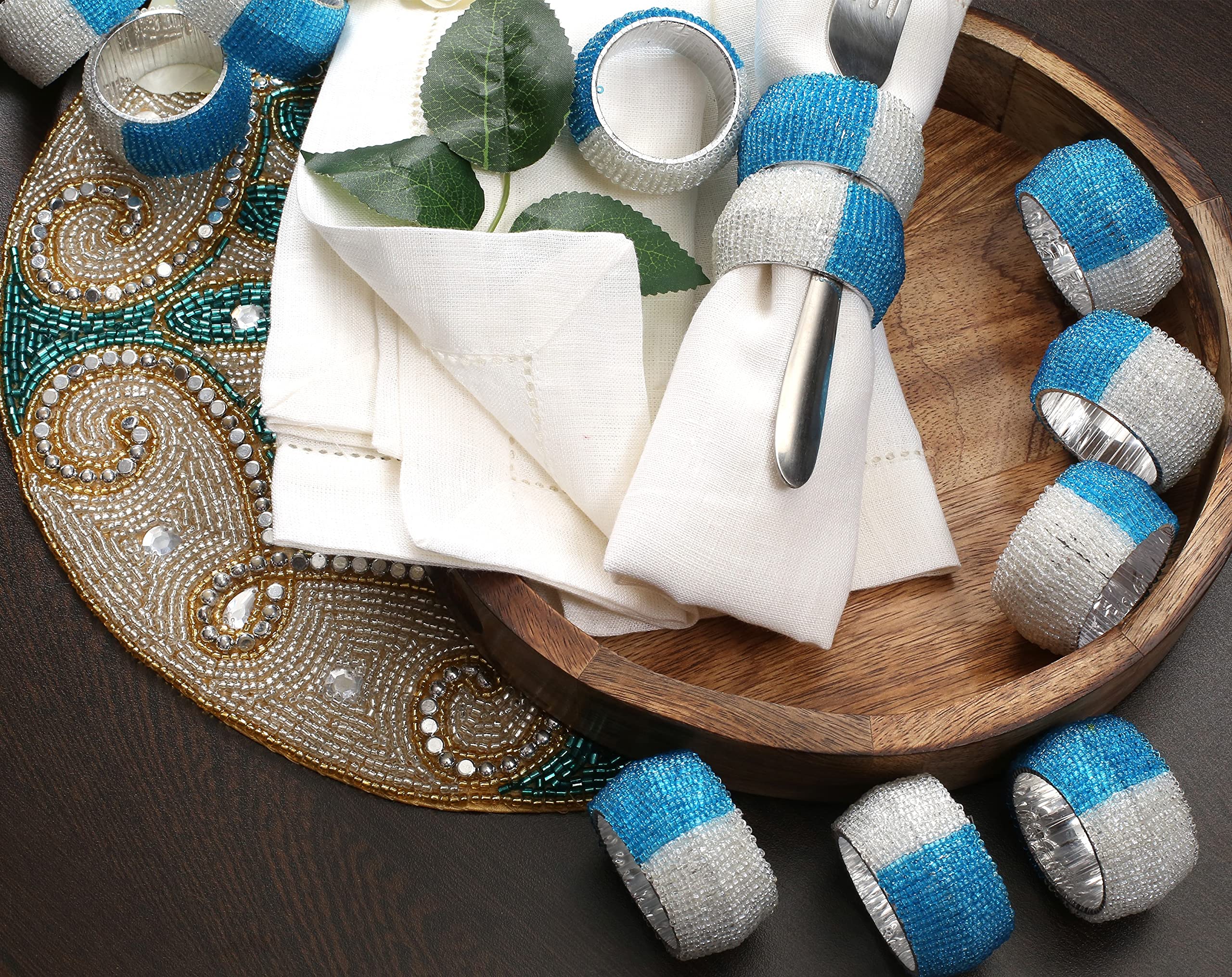 12-Pack Beaded Napkin Rings Set - Rustic Farmhouse Style for Easter, Thanksgiving & Christmas Dining Table Decor - Bulk Napkin Holders for Holiday Parties & Special Occasions