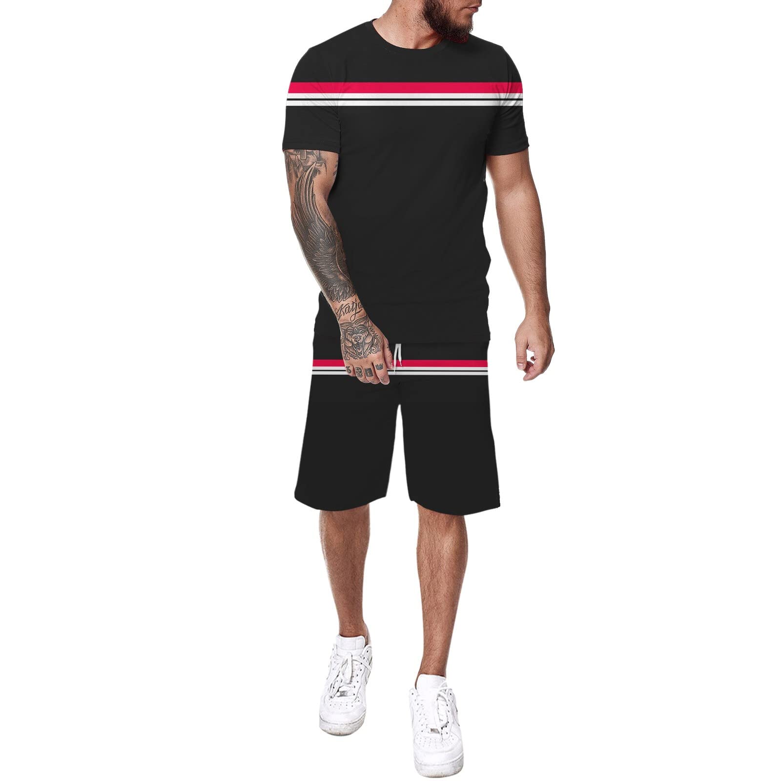 Men's 2-Piece Short Sets - Summer Casual Tracksuit Outfit with Windowpane Design | Breathable Lounge Wear for Gym, Travel & Home Relaxation