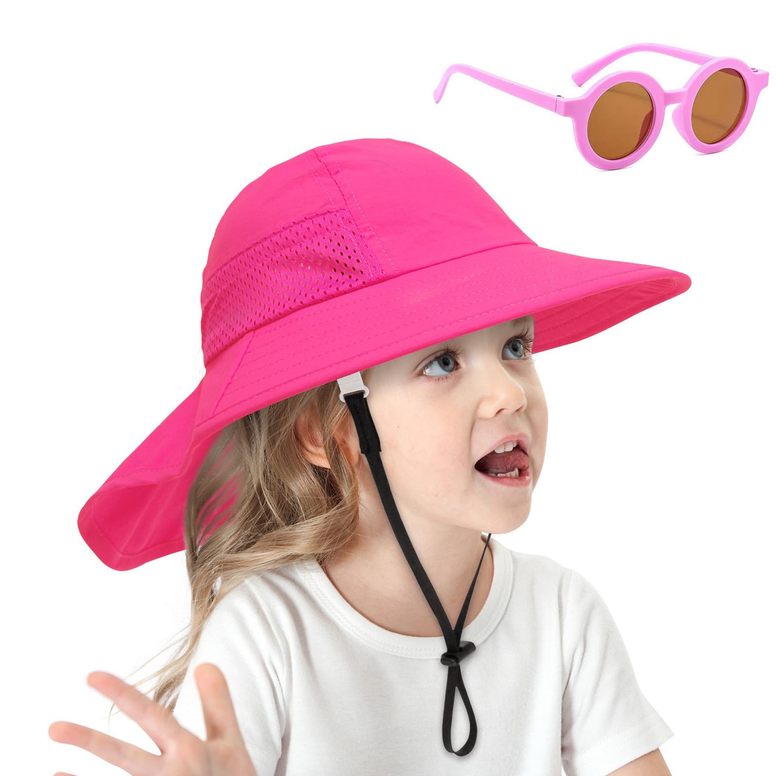 Baby & Toddler Sun Hat with Neck Flap - UPF 50+ Sun Protection for Boys & Girls - Adjustable Summer Beach Swim Hat with Sunglasses - Perfect for Pool, Beach, Outdoor Play & Travel