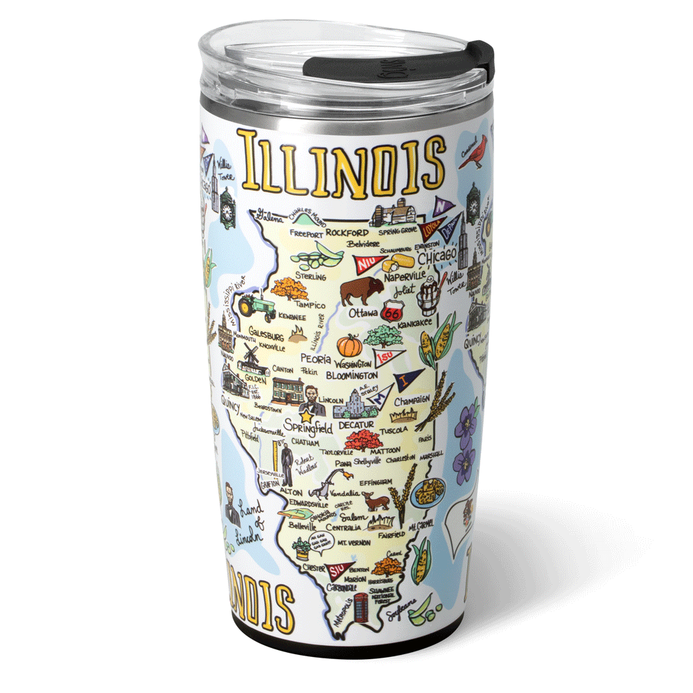 22oz Illinois Tumbler - Double Wall Vacuum Insulated Stainless Steel Travel Mug - Keeps Drinks Hot/Cold for Hours - Perfect for Coffee, Tea & Outdoor Activities