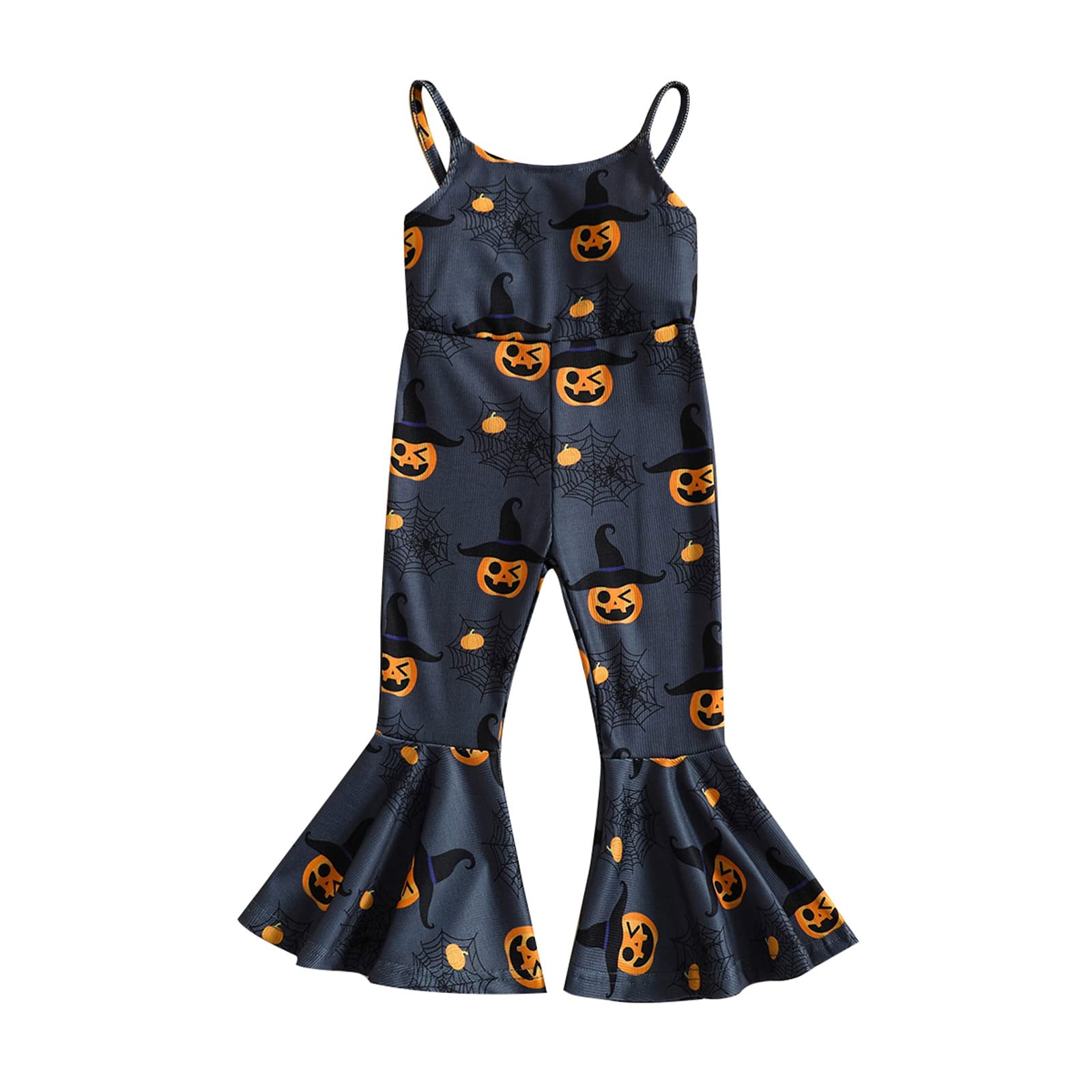 Baby Girls Halloween Romper - Sleeveless Pumpkin Printed Jumpsuit with Bell-Bottoms | Cute Toddler Halloween Costume for Parties & Photo Shoots