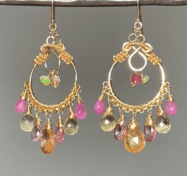 Pastel Pink Topaz & Sapphire Gemstone Hoop Chandelier Earrings in Gold - Elegant Dangle Earrings for Women, Perfect for Weddings, Parties & Special Occasions