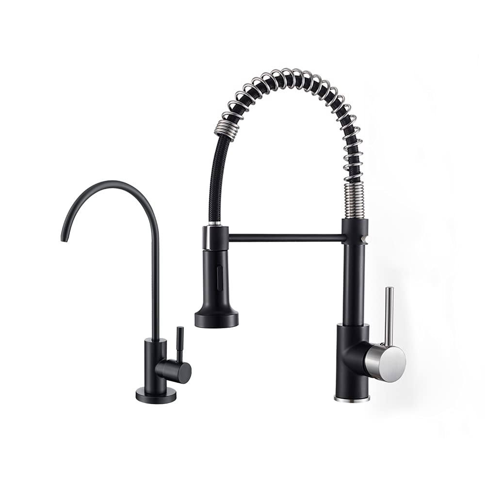 OWOFAN Matte Black Kitchen Sink Faucet with Pull Down Sprayer & RO Water Filter Faucet Bundle - Perfect for Modern Home Kitchen Renovation and Water Filtration System Upgrade