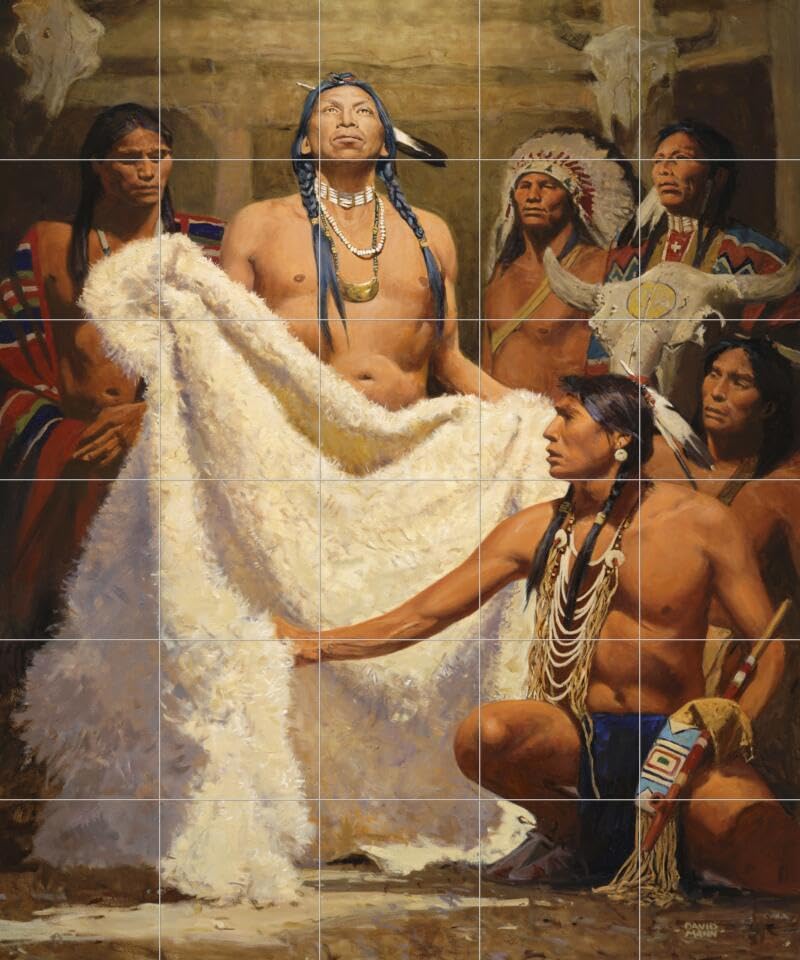 Ceramic Backsplash Tile Mural - Native American Inspired White Buffalo Robe Design by David Mann for Kitchen & Bathroom Decor | Perfect for Southwestern Style Home Renovation