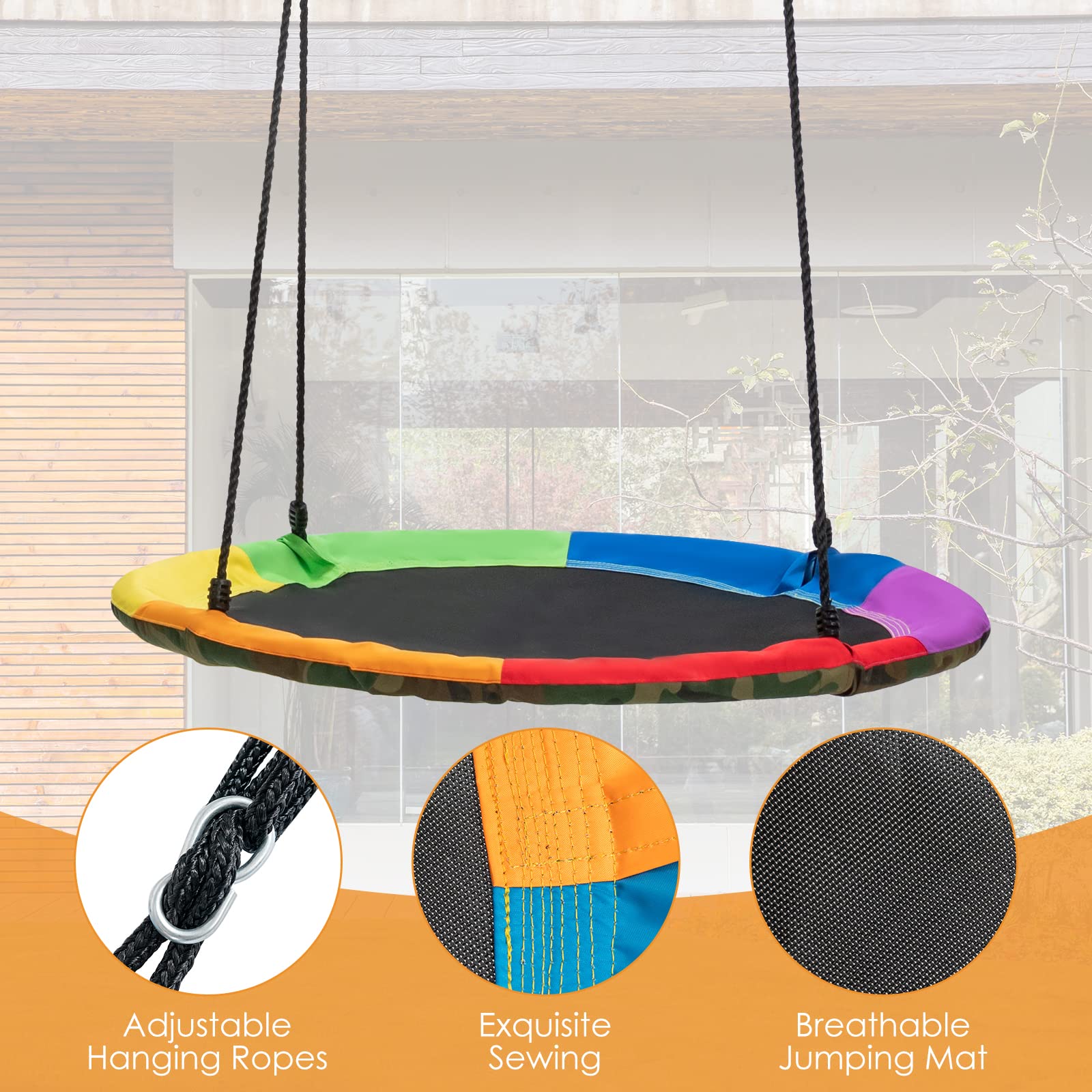 Costzon 660lbs Heavy Duty Metal Swing Set for Backyard - 2 Seats with Adjustable Ropes & Ground Stakes | Outdoor Kids Playground Equipment for Gardens, Parks & Backyards