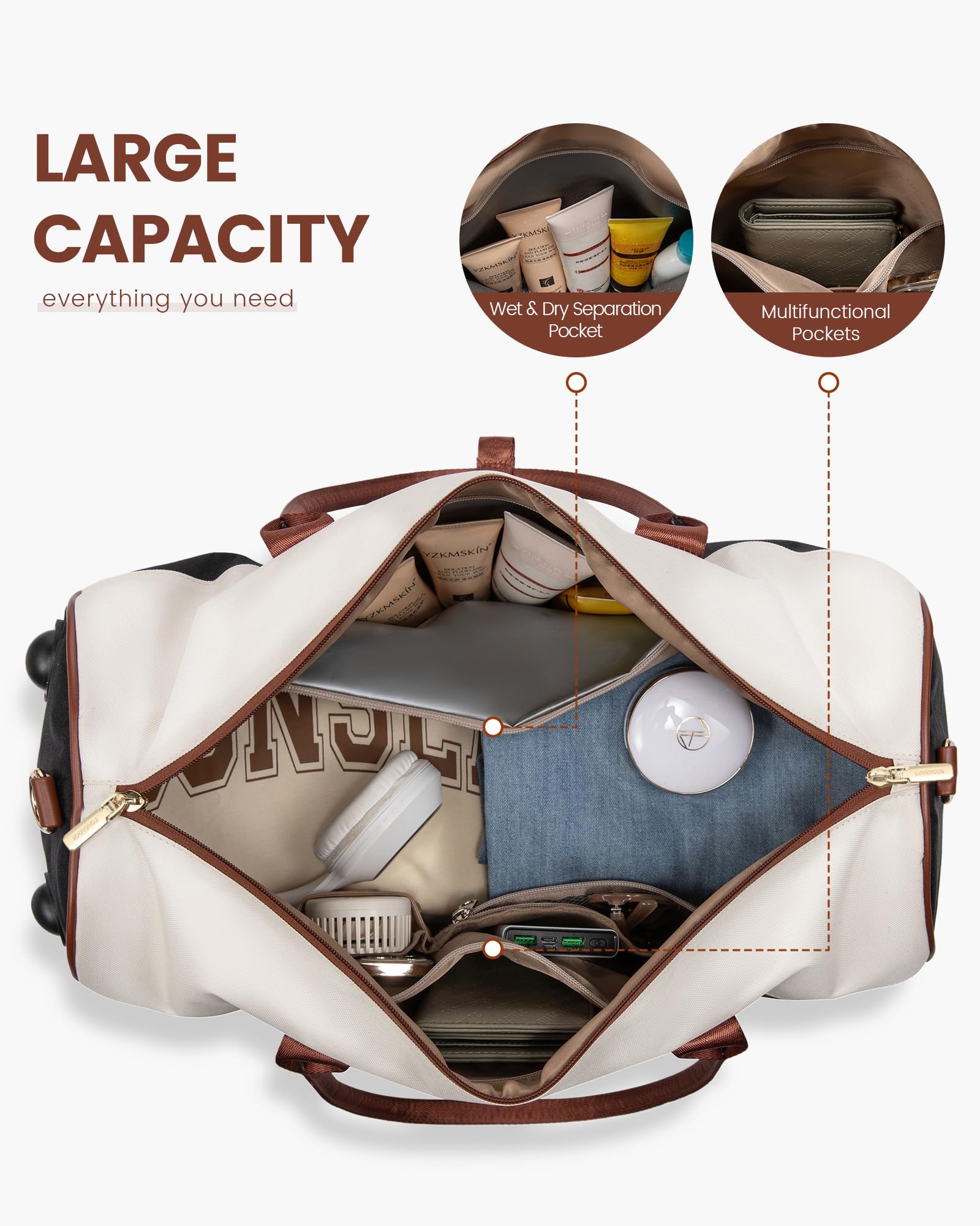 LOVEVOOK Women's Weekender Travel Duffel Bag - Large Carry-On Overnight Bag with Shoe Compartment & 2 Packing Cubes | Perfect for Hospital Labor Delivery, Weekend Getaways & Business Trips