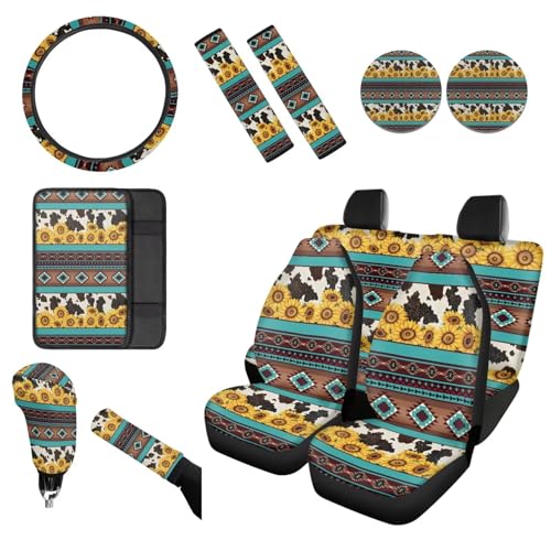 Aztec Sunflower Cow Print Brown Teal
