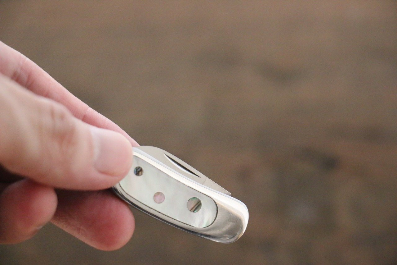 Premium Moki Mini Pendant Pocket Knife - White Mother of Pearl & Abalone Inlay - Compact EDC Knife for Camping, Hiking & Everyday Carry