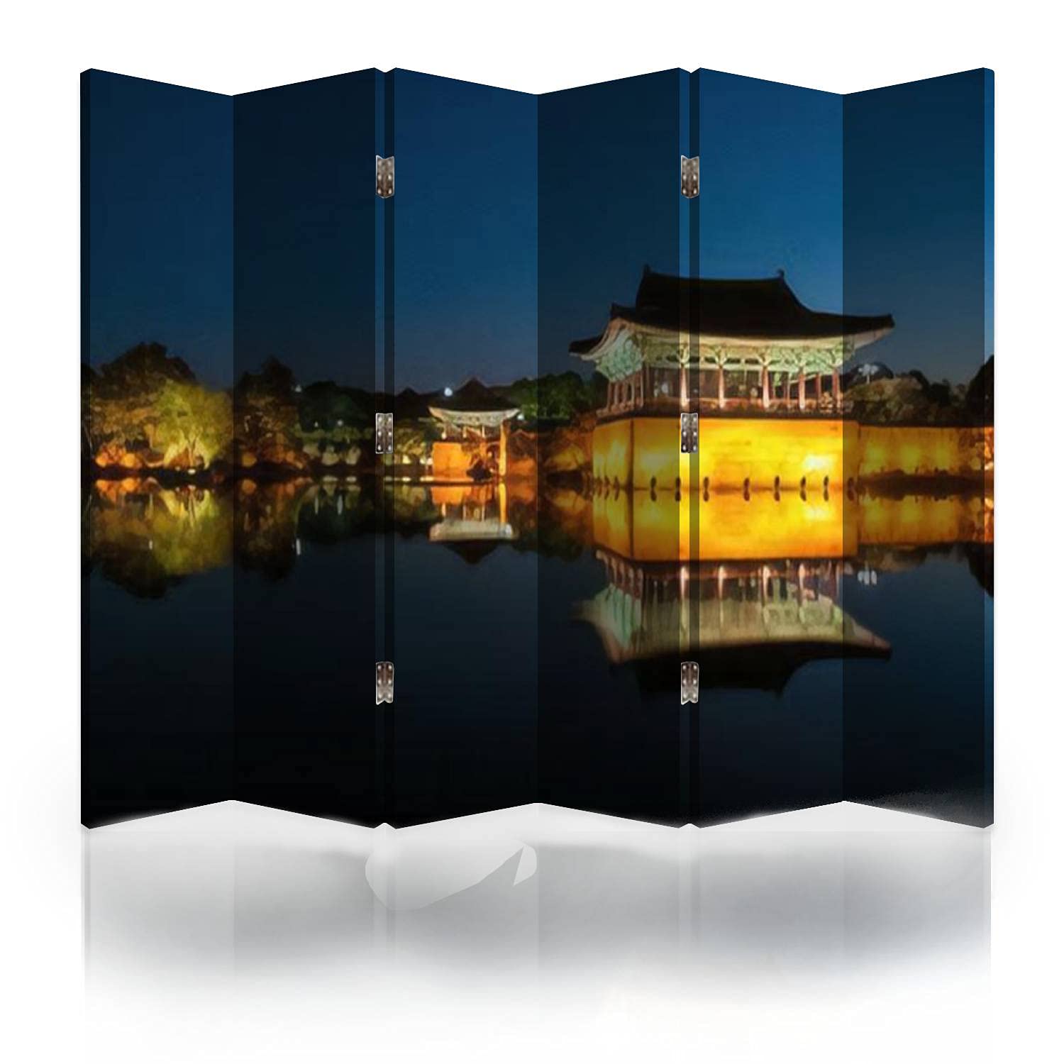 6-Panel Canvas Room Divider Screen - Korean Sunset View of Ancient Anapji Pond in Gyeongju | Folding Privacy Partition for Bedroom, Office & Living Space | Home Decor & Room Separator