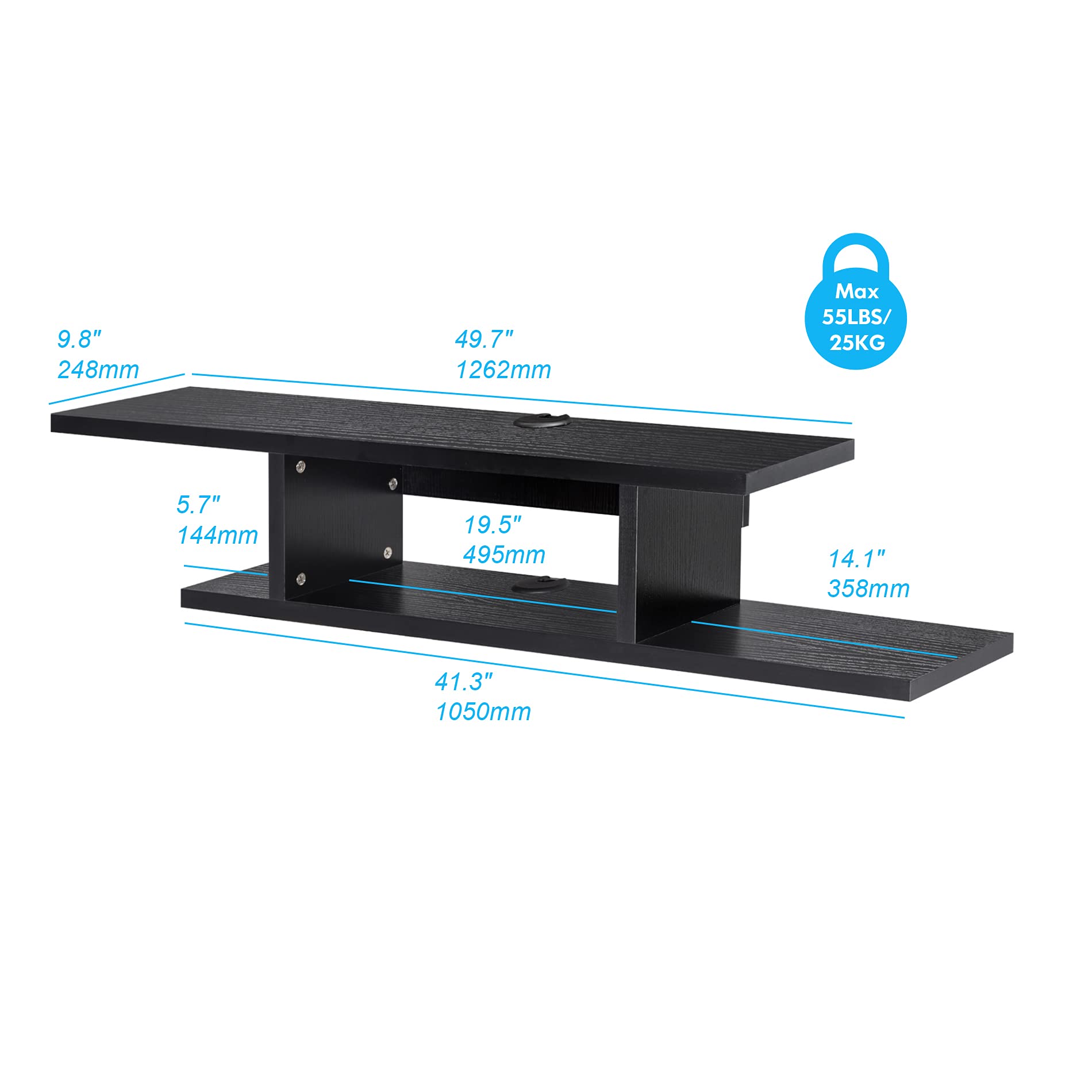FITUEYES 50 Inch Modern Floating TV Stand with Adjustable Yellow LED Lights - Wall Mounted Under TV Shelf, Entertainment Center Media Console with Storage - Perfect for Living Room, Bedroom & Home Theater Setup - Black Wood Grain Finish