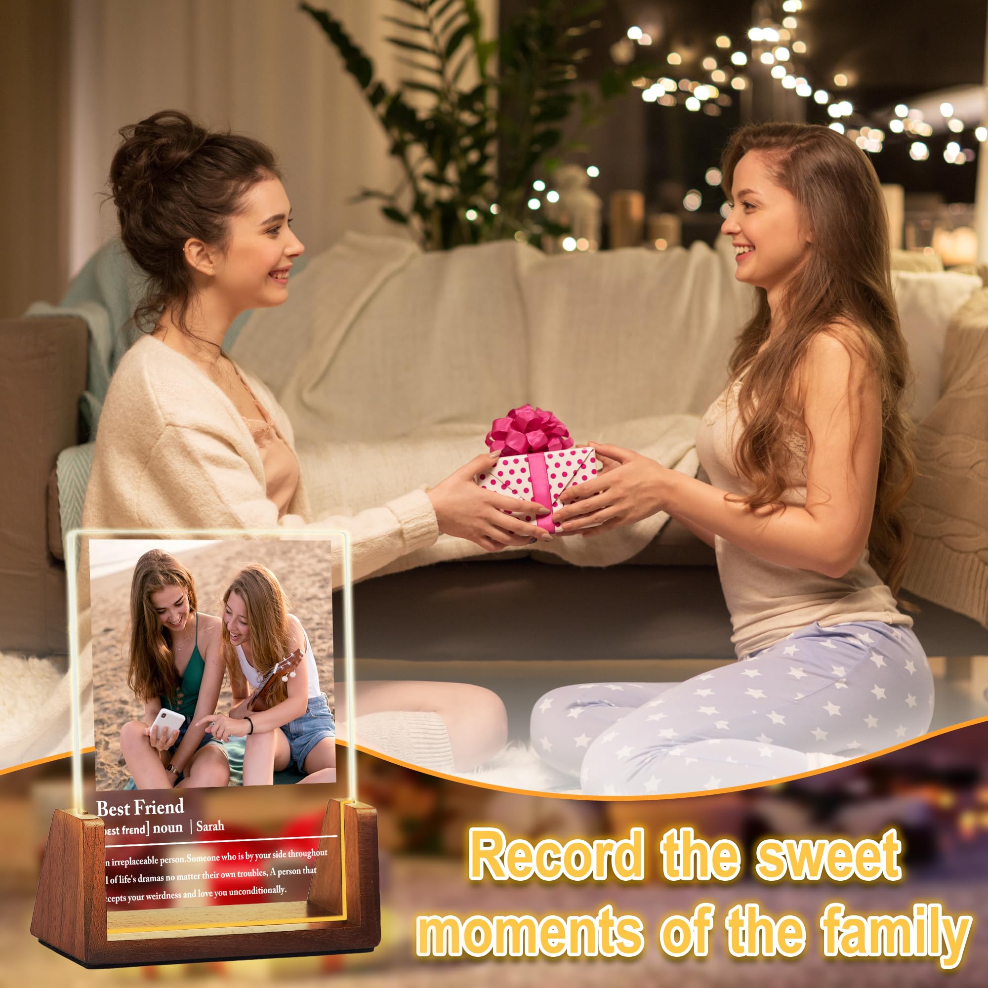 **Personalized Best Friend Birthday Gifts for Women - Custom Acrylic Night Light Picture Frame - Unique Long Distance Soul Sister Besties Christmas Gifts (Perfect for Home Decor, Bedroom, Office & Special Occasions)**
