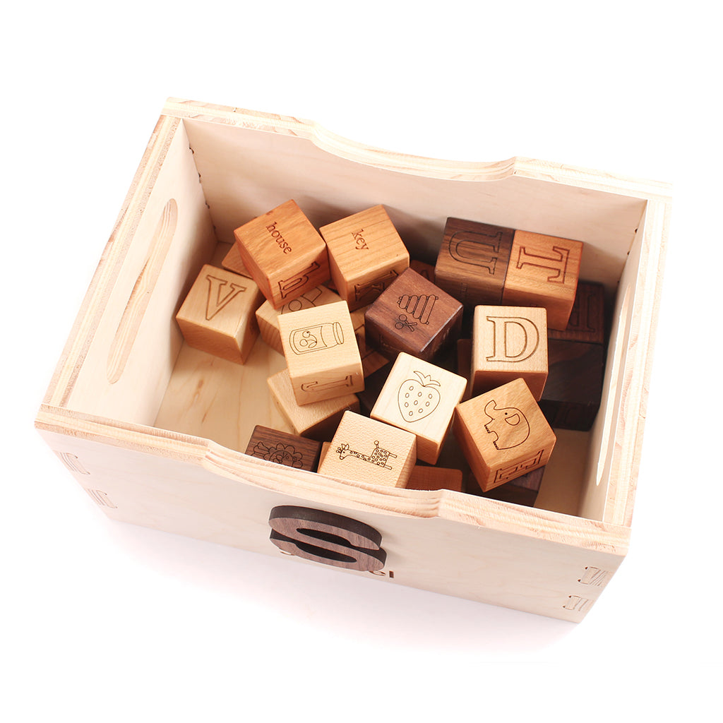 Wooden Alphabet Blocks with Storage Crate - Educational ABC Learning Toy for Toddlers - Perfect for Preschool Learning, Baby Shower Gifts & Nursery Decor