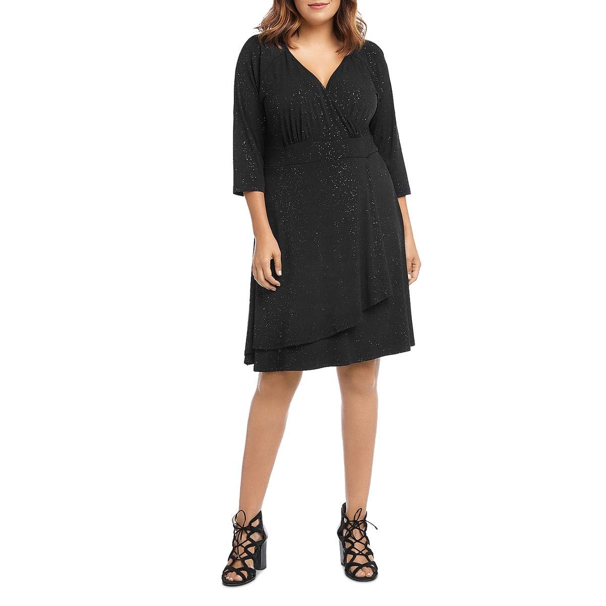 Karen Kane Women's Plus Size Faux Wrap Drape Dress - Elegant Flowy Midi Dress for Work, Party & Special Occasions | Comfortable Stretch Fabric | US Size 14-24