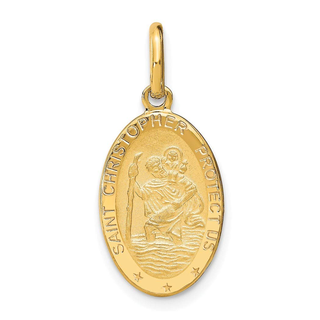 10.8mm 14k Gold Polished & Satin Oval St. Christopher Pendant Necklace for Women - Religious Jewelry Gift for Baptism, Travel Protection & Everyday Wear