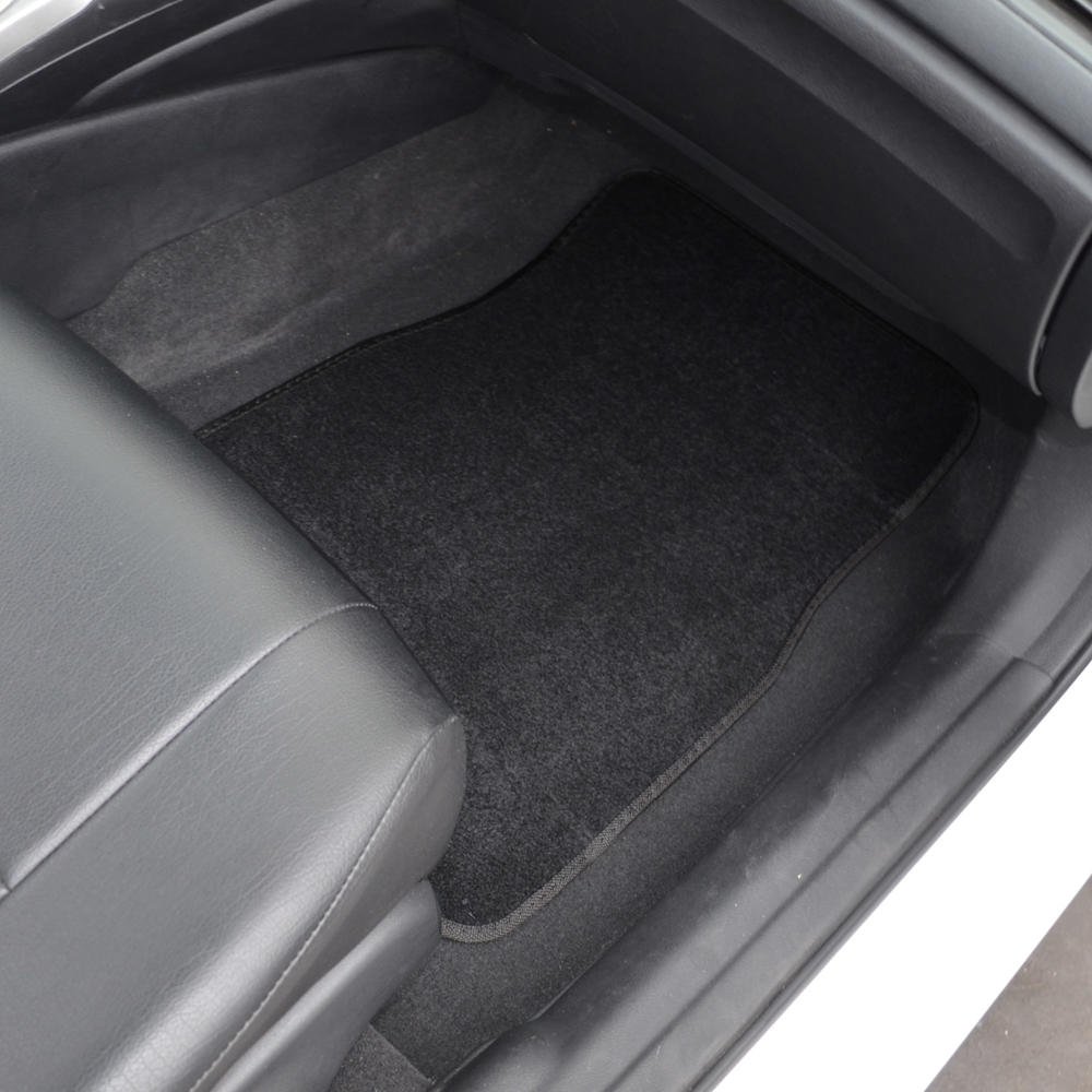 BDK 4-Piece Auto Carpet Floor Mats Set with PolyPro Car Seat Covers & Steering Wheel Cover - Universal Fit for Cars, Trucks, Vans & SUVs | Waterproof & Durable Interior Accessories in Black | Perfect for Daily Commute, Road Trips & Family Travel