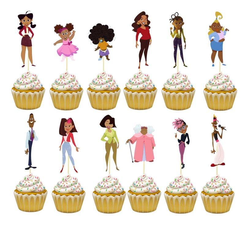 24-Piece The Proud Family Cupcake Topper Set - Party Decorations, Birthday Favors, Theme Party Supplies for Kids - Perfect for Birthdays, Celebrations, Dance Parties & Video Game Nights