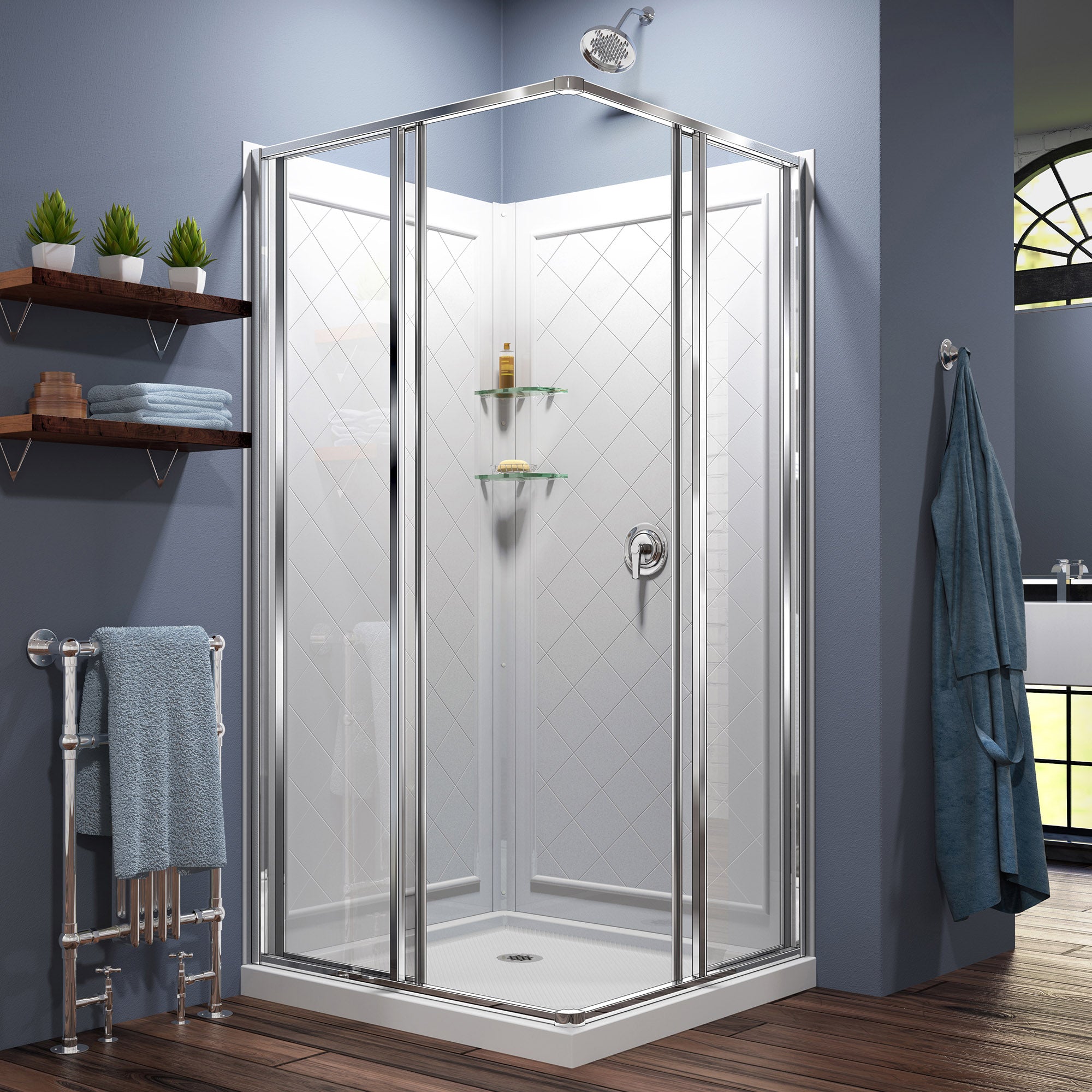 DreamLine Cornerview 36x36x76.75 Inch Framed Sliding Shower Enclosure with Acrylic Backwall Kit - Perfect for Small Bathroom Spaces & Modern Home Renovations