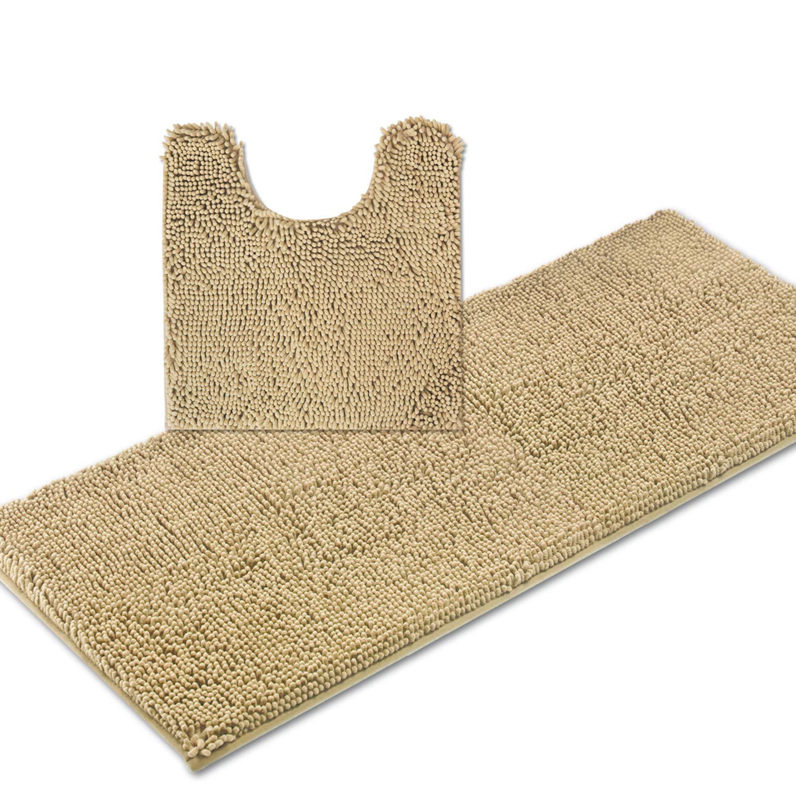 ITSOFT 2-Piece Non-Slip Shaggy Chenille Bathroom Rug Set - 21x24