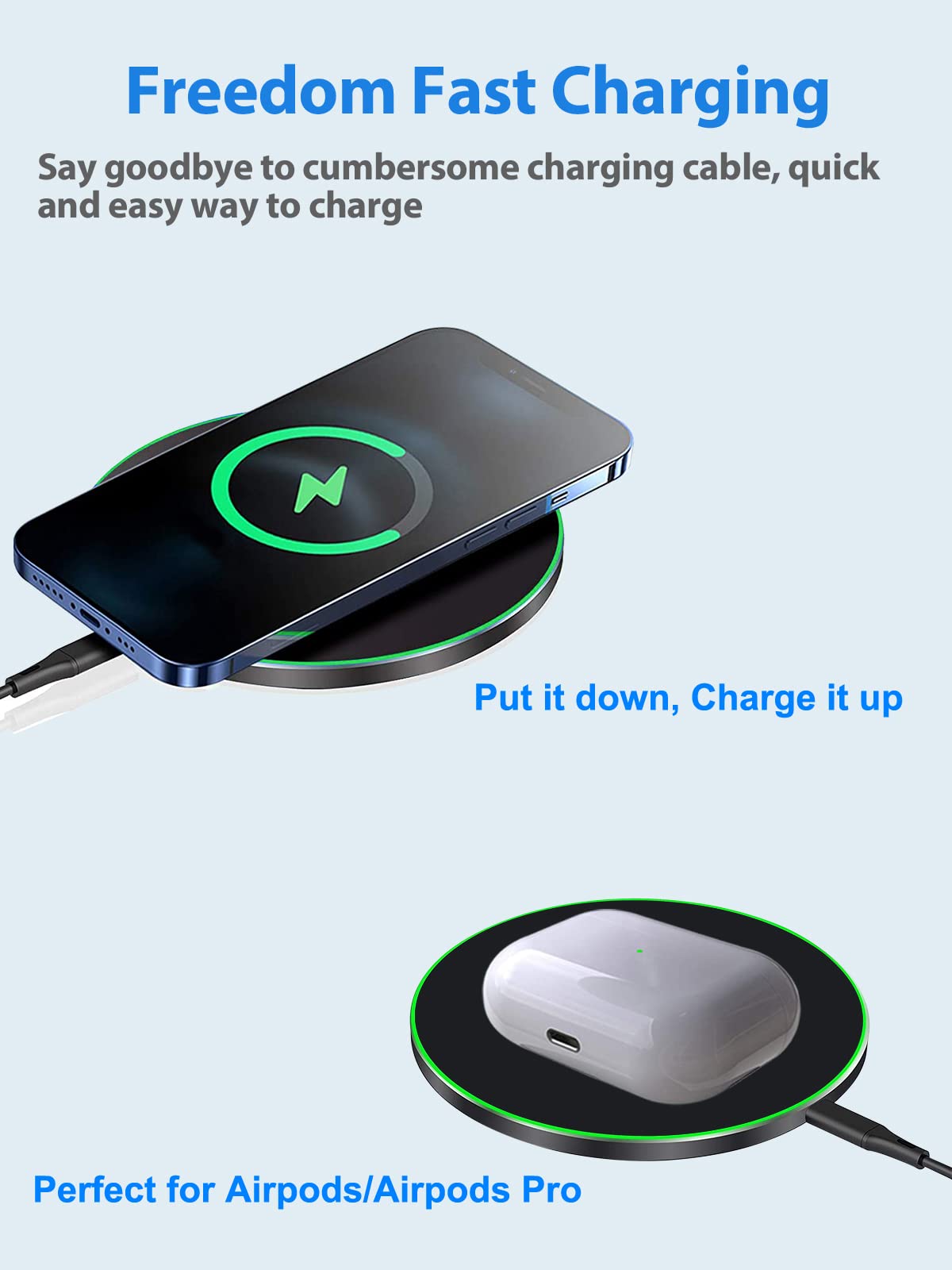 Fast Wireless Charger for Samsung Galaxy S24/S23/S22/S21/S20/S10/S9/S8/S7 Series - 15W Qi-Certified Charging Pad with QC 3.0 Adapter & 6.6ft USB-C Cable (Black) - Perfect for Home, Office and Nightstand Charging