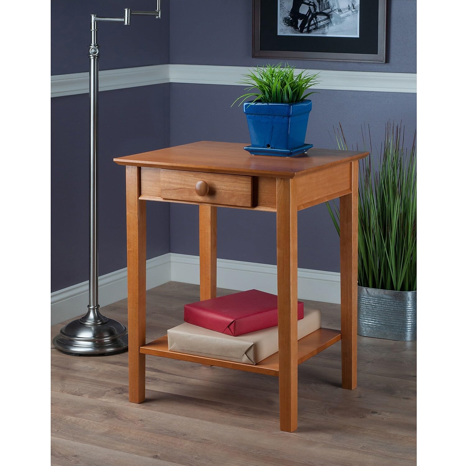 Winsome Studio Honey Brown Beech Wood End Table or Printer Stand - Compact Home Office Desk, Living Room Side Table, Bedroom Nightstand - Durable & Stylish Furniture for Small Spaces