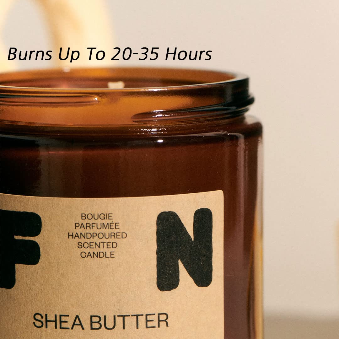Premium Shea Butter Scented Soy Candles - Handmade in Amber Jar, 8oz, Long-Lasting 20-35 Hour Burn Time | Perfect for Relaxation, Aromatherapy & Home Decor