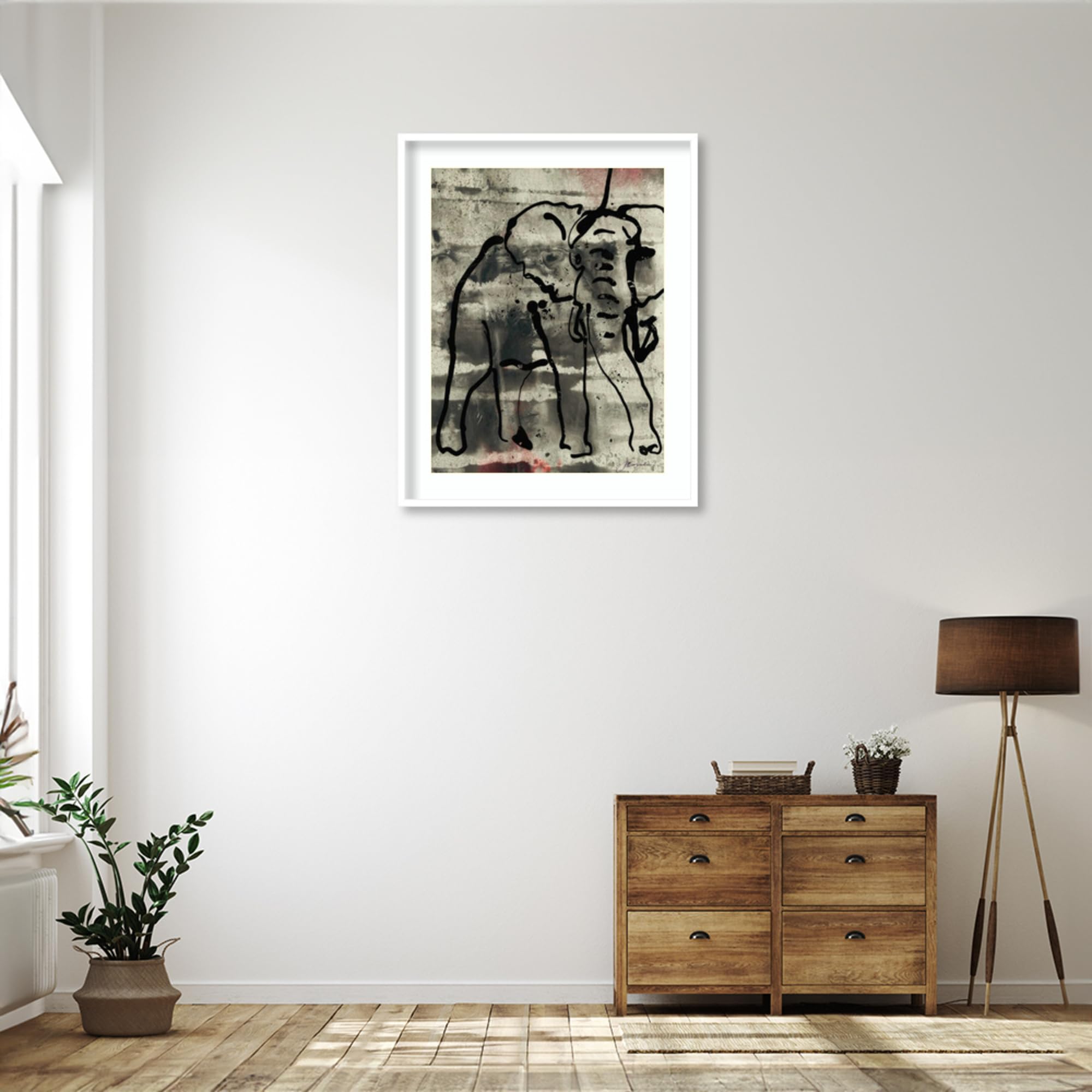 Amanti Art Framed Abstract Elephant Wall Art Print 41x33 - Modern Contemporary Decor by Joyce Combs | Large Poster Painting for Living Room, Bedroom, Bathroom & Kitchen | Perfect for Home, Office & Gift Giving