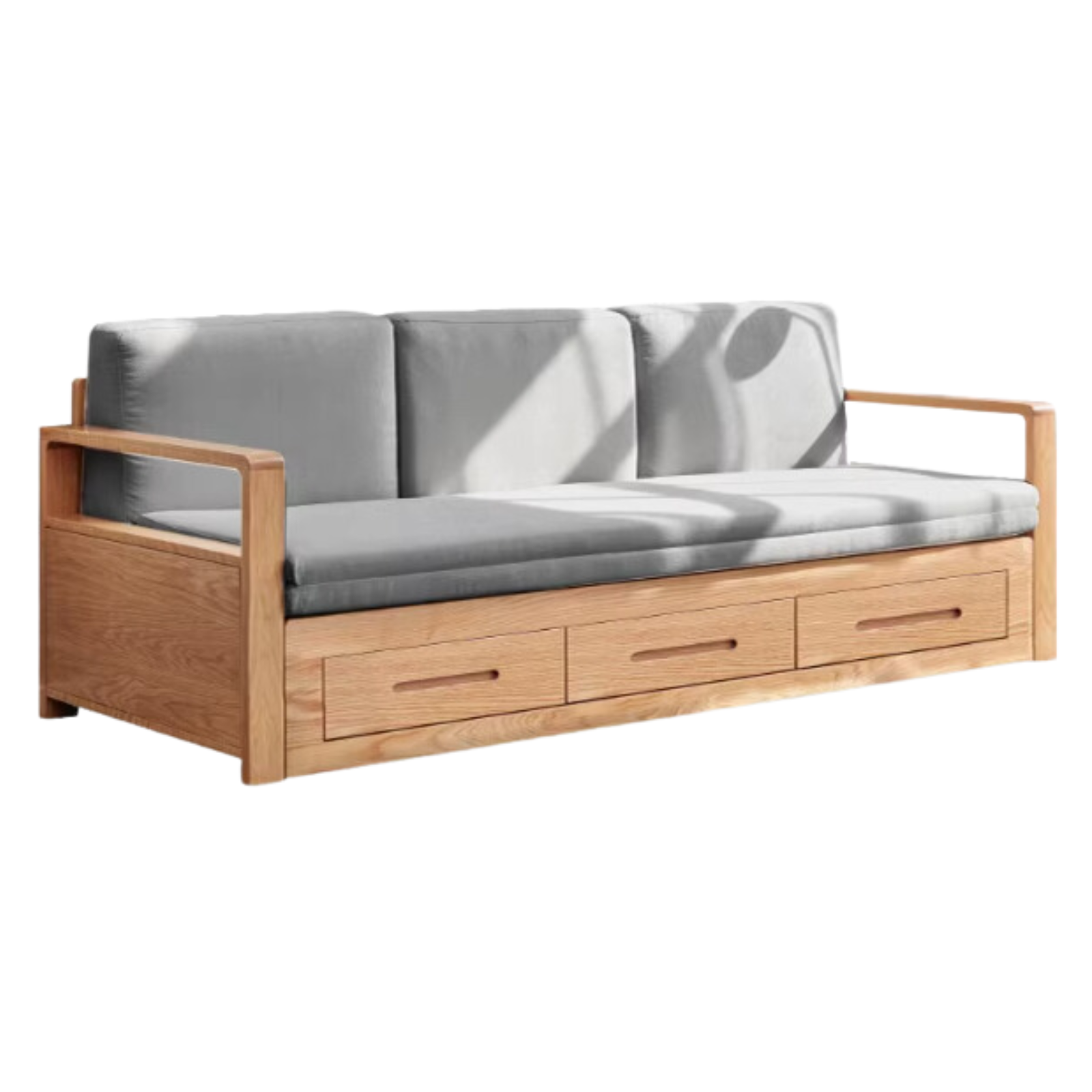 Oak Solid Wood Folding Storage Sofa Bed - Convertible Guest Bed & Space-Saving Furniture for Small Apartments, Living Rooms & Dorm Rooms