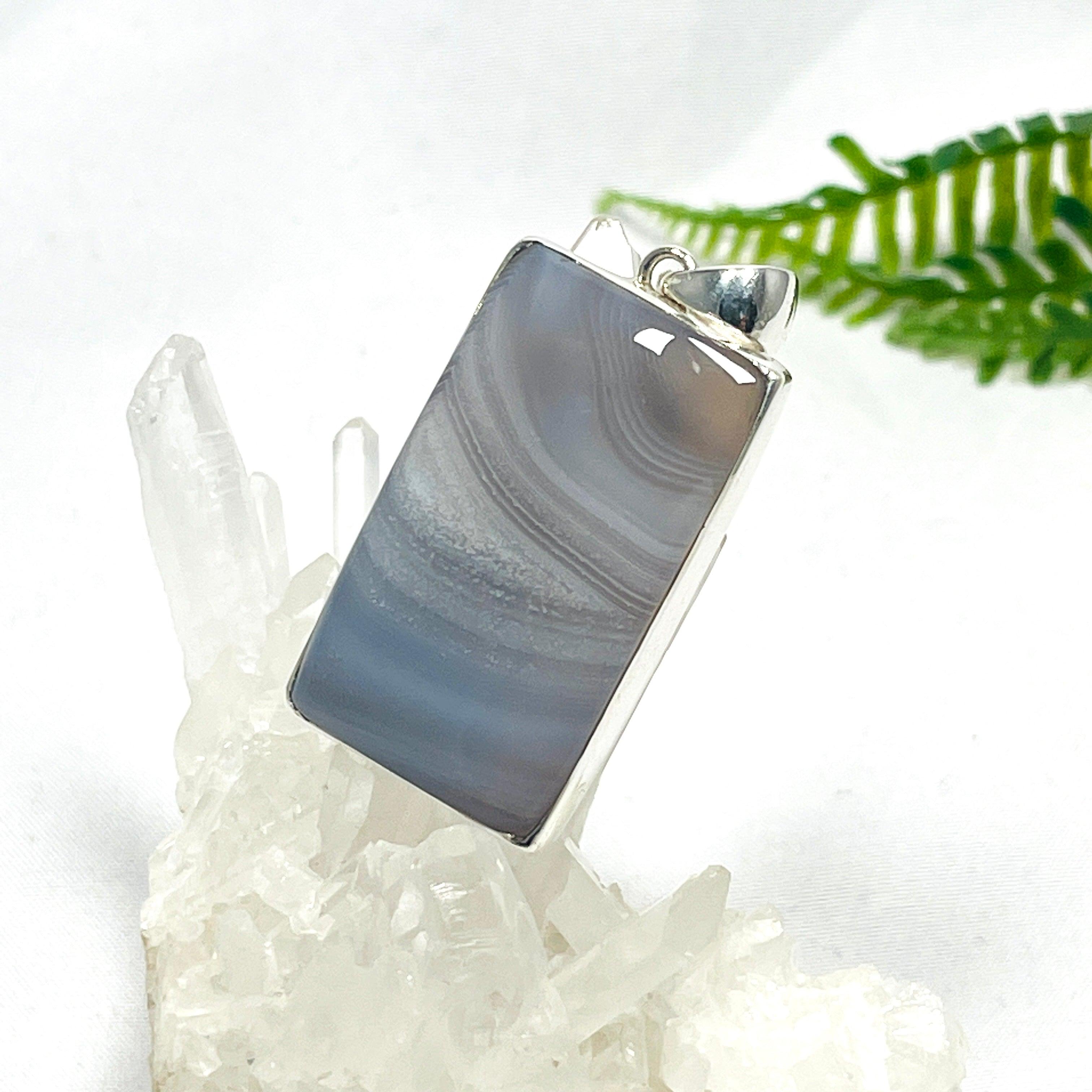 Botswana Agate Rectangle Pendant KPGJ3570 - Natural Stone Jewelry for Women, Healing Crystal Necklace for Meditation & Spiritual Protection