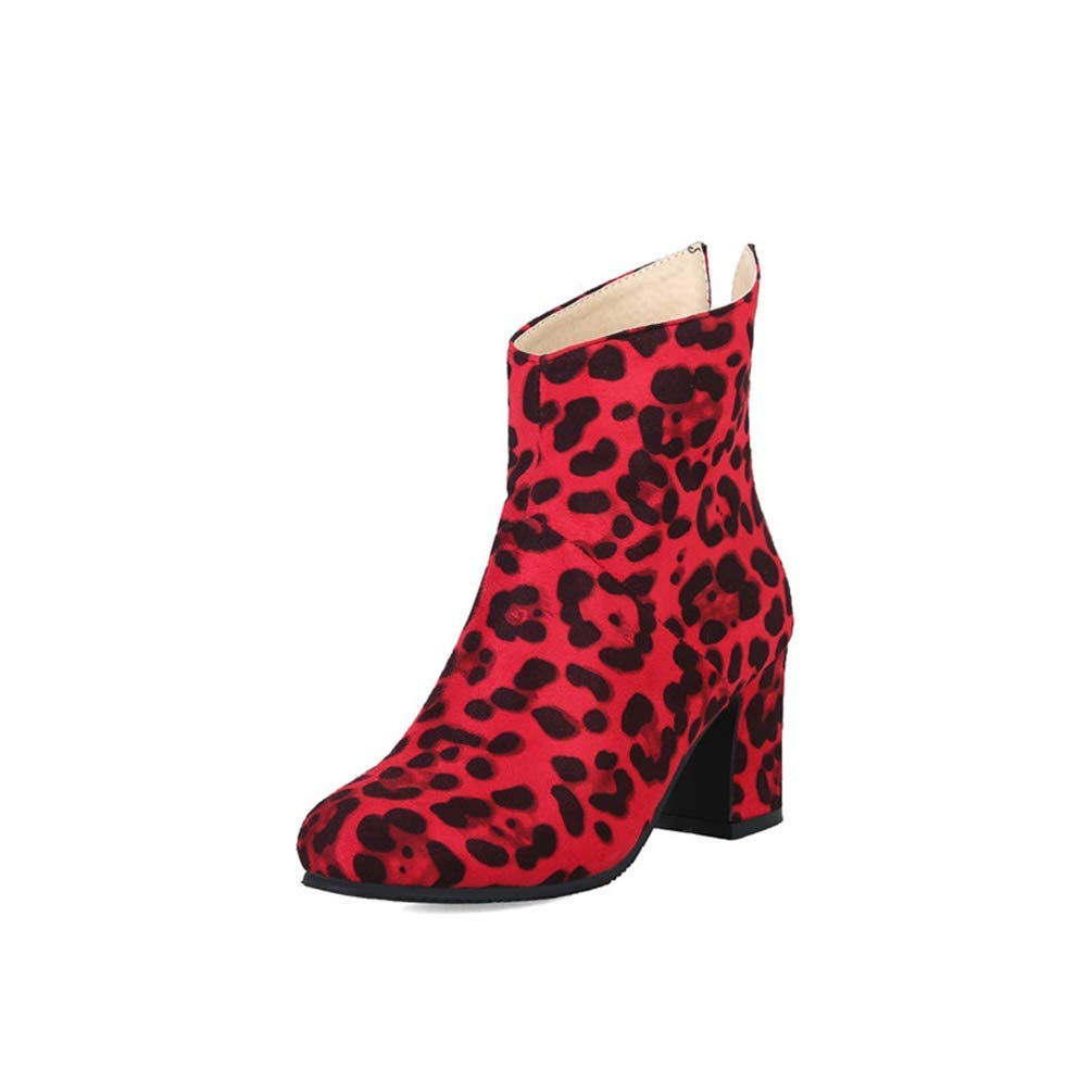 Elsa Wilcox Women's Casual Sexy Ankle Boots with Zipper - Flock Leopard Print Thick High Heels for Party, Night Out & Winter Fashion