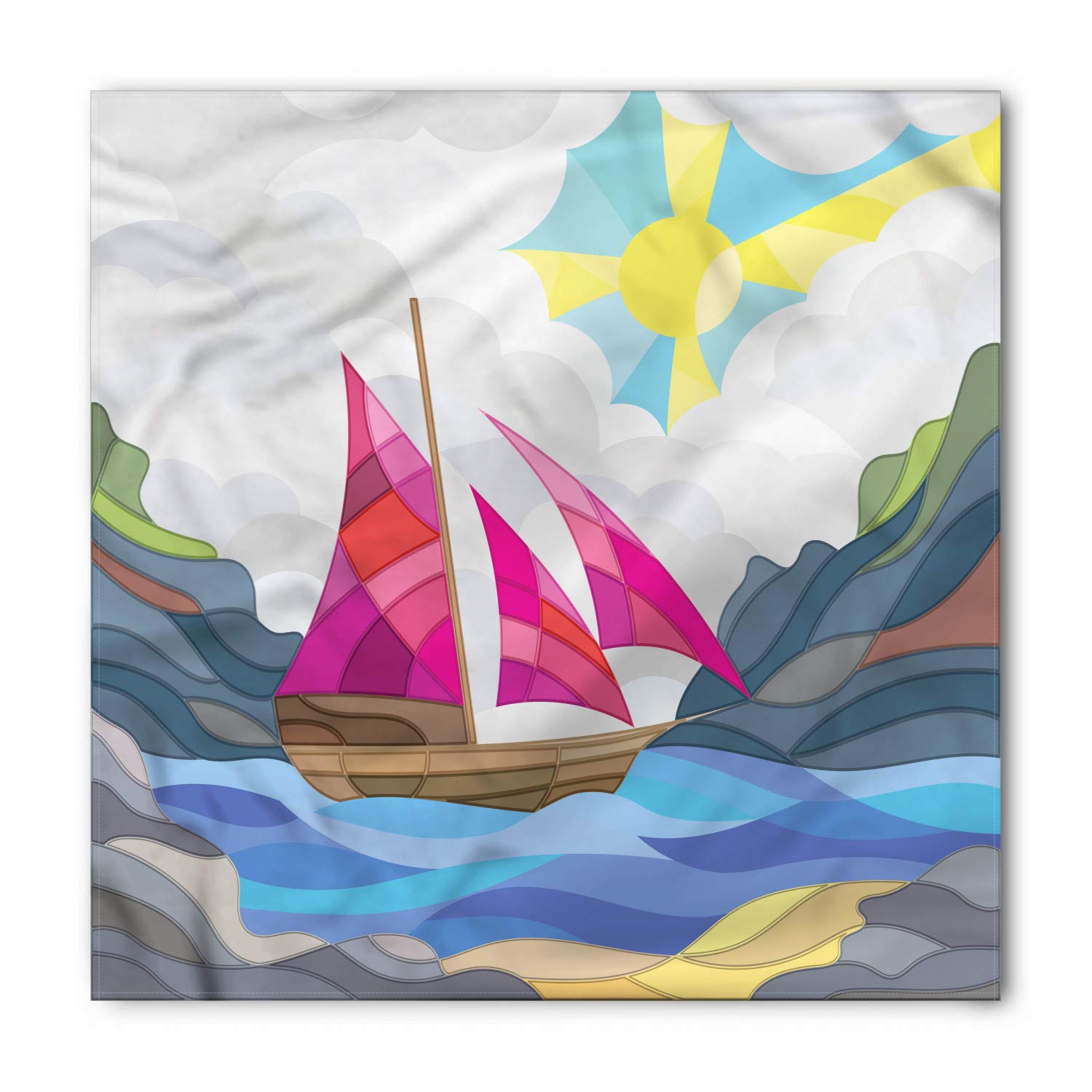 Ambesonne Nautical Bandana - Sailboat Vitray Design Unisex Head & Neck Scarf for Men & Women | Perfect for Boating, Beach Outings & Summer Fashion Accessories