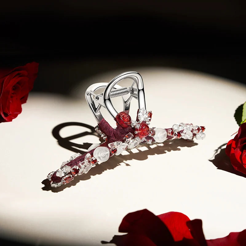 Large Rose Hair Claw Clip - Elegant Floral Hair Accessory for Women & Girls | Perfect for Updos, Ponytails & Everyday Hairstyles