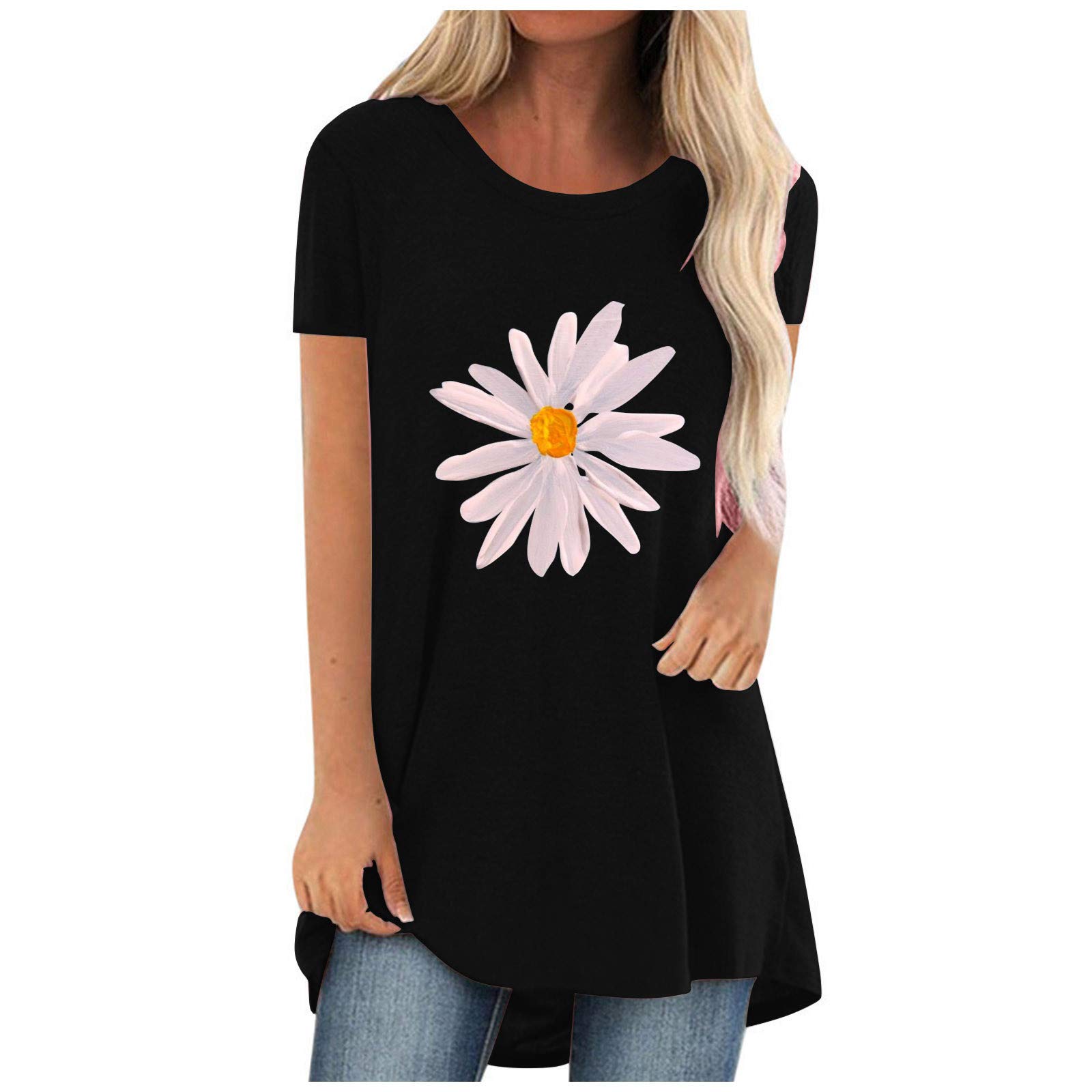 Floral Print Short Sleeve Blouse - Loose Fit Casual Tunic Top for Women | Summer T-Shirt Style O-Neck Tops | Perfect for Beach Outings, Vacation Wear & Everyday Comfort