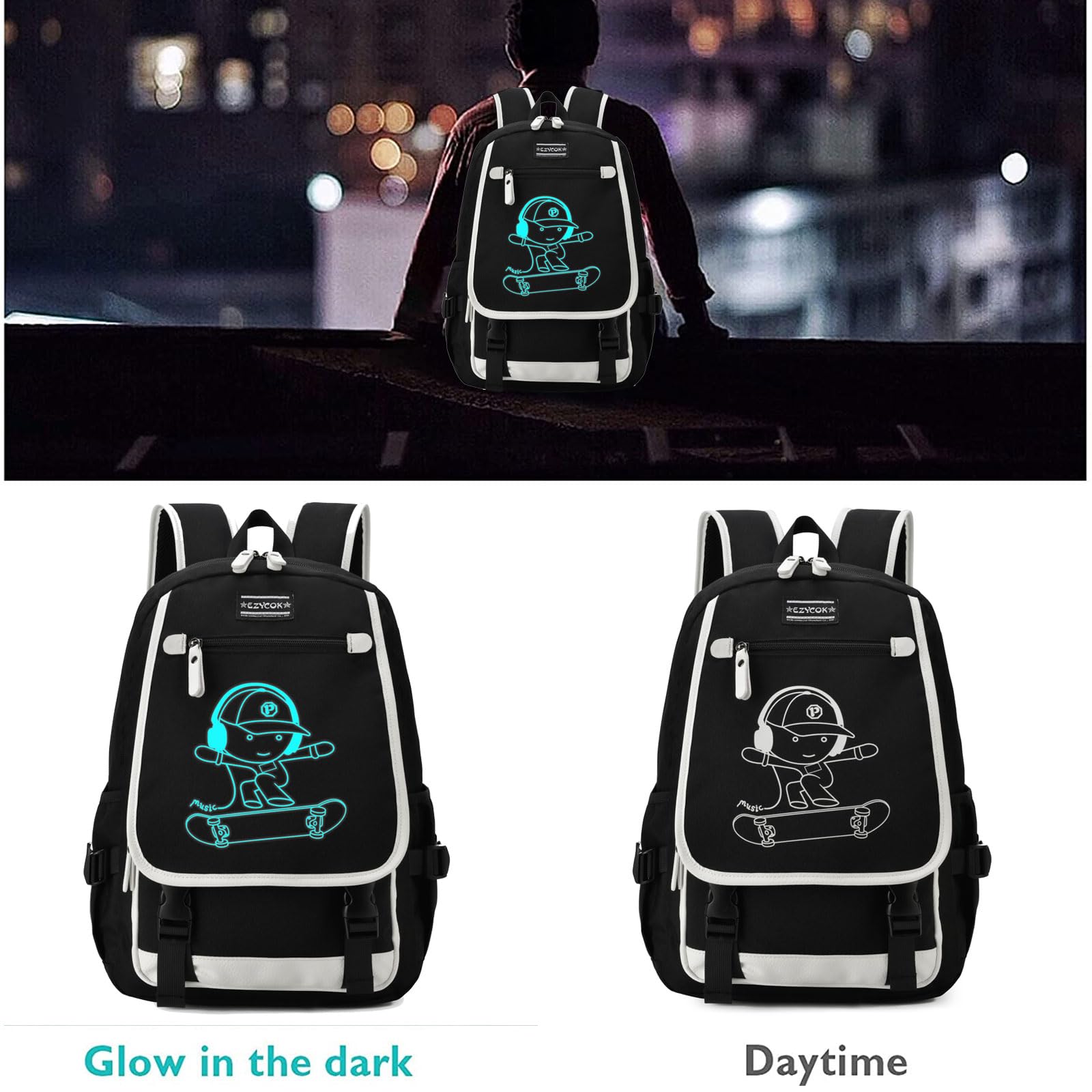 Kids School Backpack with Luminous Anime Design - Lightweight Skateboard Backpack for Teen Boys & Girls, College Laptop Bookbag - Perfect for School, Travel & Daily Use