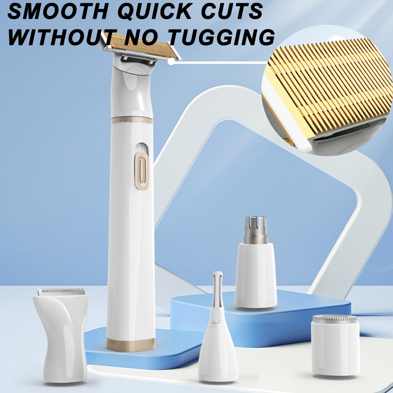 5-in-1 Electric Bikini Trimmer for Women - Waterproof Pubic Hair Shaver, Facial Hair Remover & Nose Trimmer with Replaceable Blades | Rechargeable Women's Grooming Kit for Smooth Skin at Home & Travel