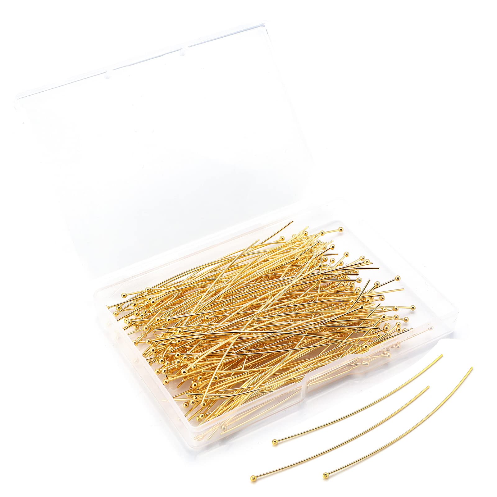 200 Pcs 70mm/2.76 Inch Gold Ball Head Pins for Jewelry Making - Straight Metal Pins for DIY Earrings, Bracelets, Necklaces & Pendants - Perfect for Crafting, Beading and Wire Wrapping Projects
