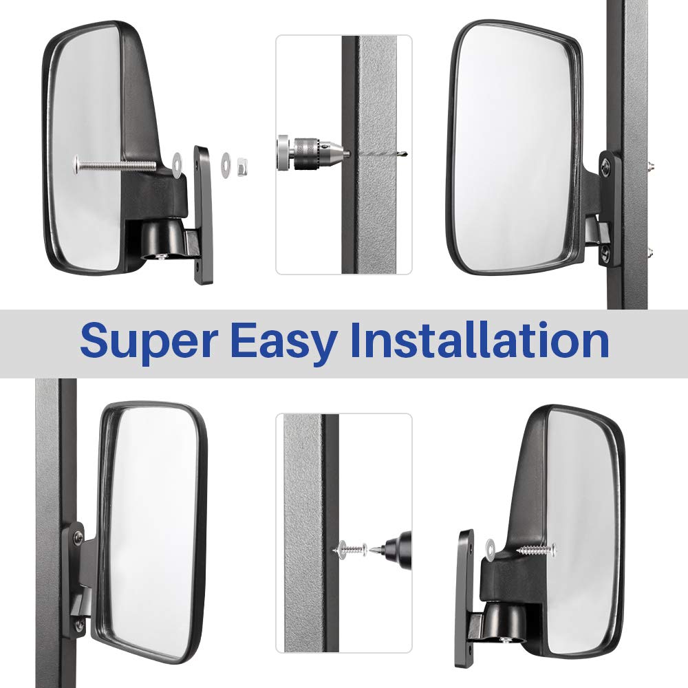 BETOOLL HW9008 Universal Golf Cart Folding Side View Mirrors - Compatible with Club Car, EZGO, Yamaha, Star & Zone Carts - Enhance Safety & Visibility on Golf Courses & Neighborhood Streets