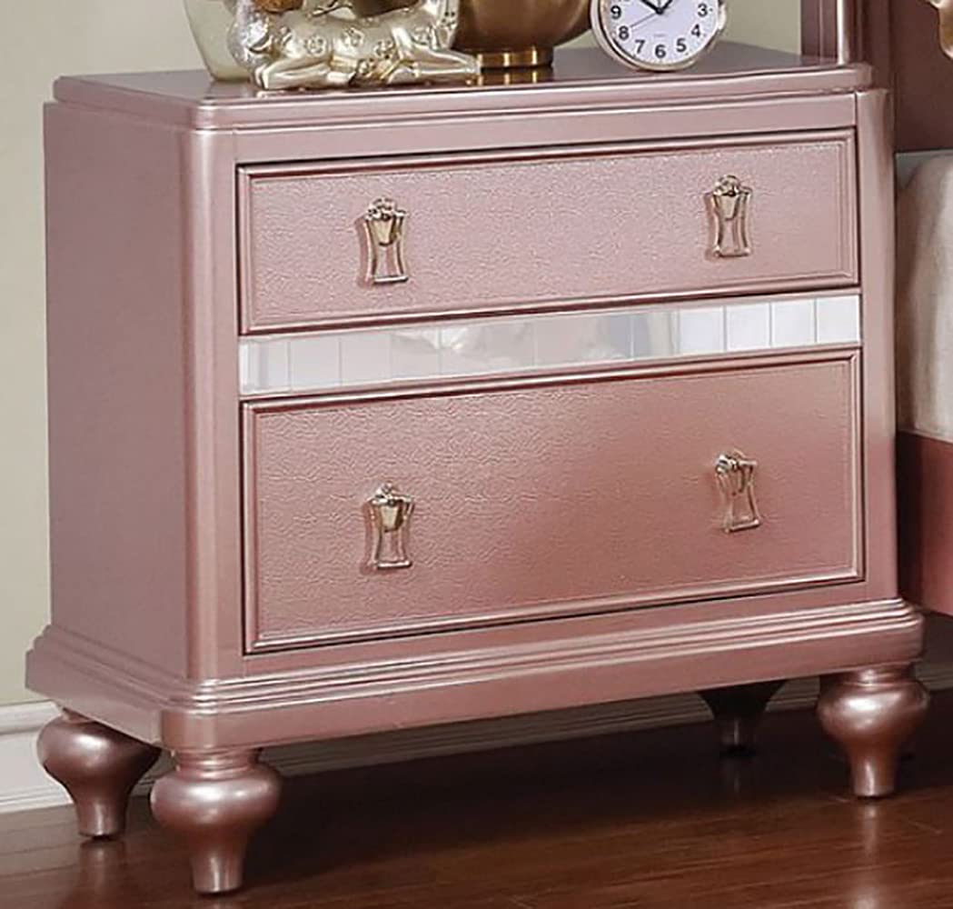 Simple Relax 2-Drawer Wooden Nightstand with Rose Gold Mirror Trim - Elegant Bedroom Side Table for Small Spaces, Apartment Decor & Bedside Storage