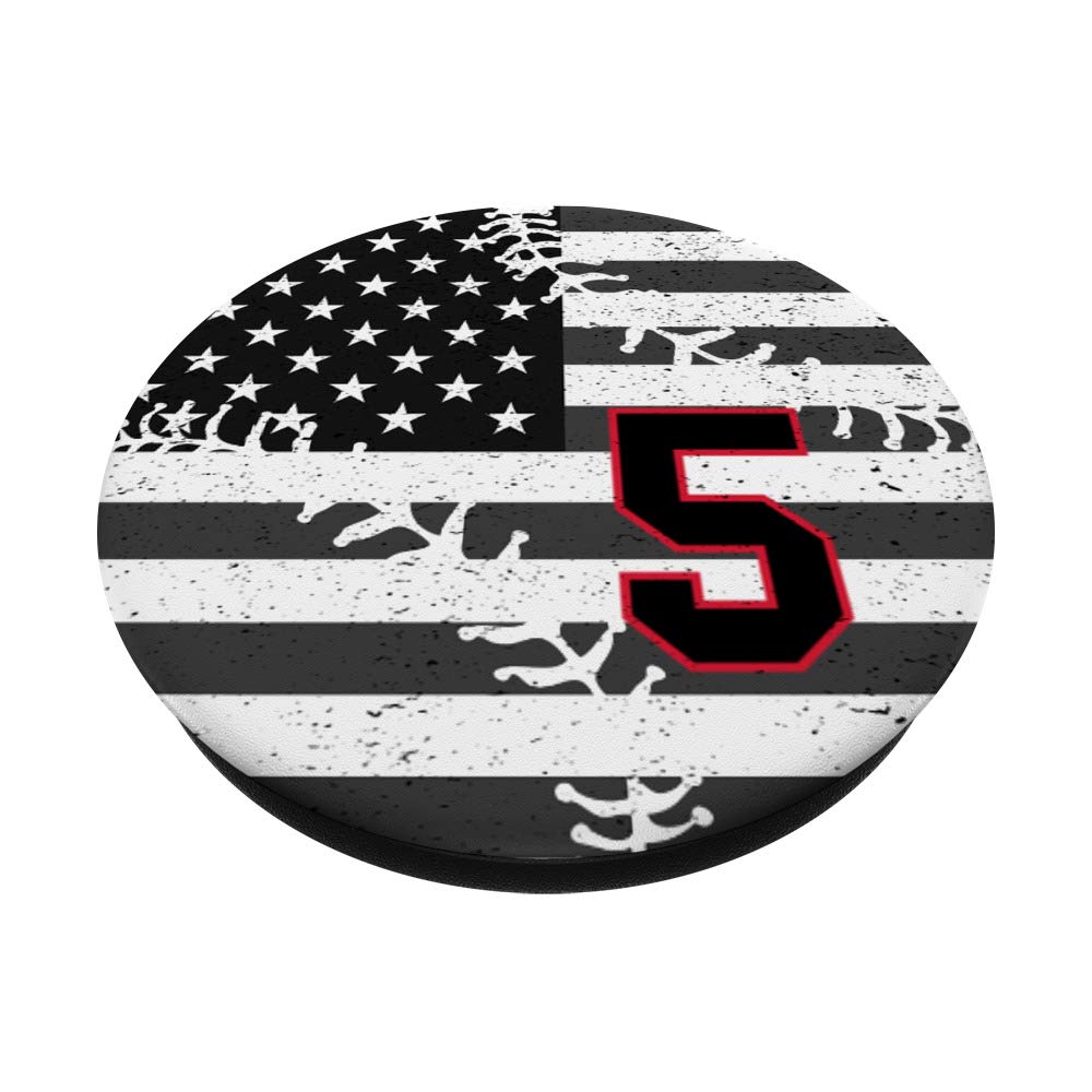 American USA Flag Baseball Number 5 Black Red PopSockets PopGrip - Swappable Phone & Tablet Grip for Sports Fans, Patriotic Decor | Perfect for iPhone, Samsung & iPad Cases