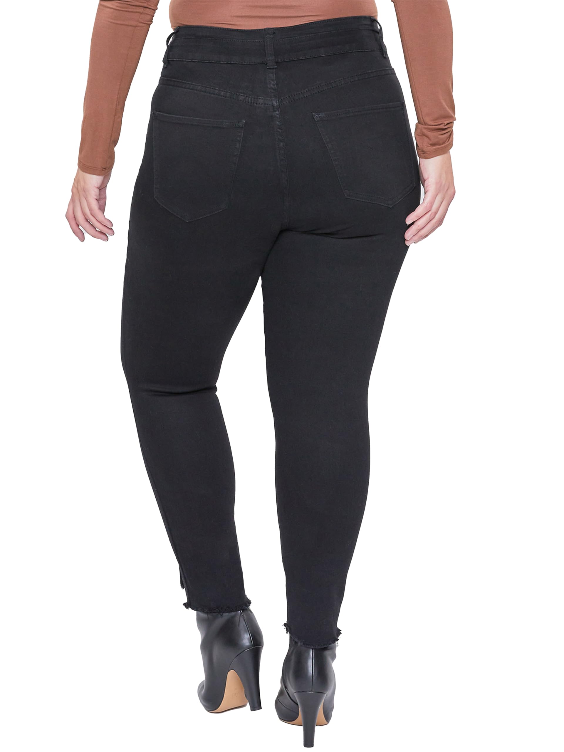 Royalty For Me Women's Plus Size Essential Seamed Waistband Frayed Ankle Jeans - Comfortable Stretch Denim Pants for Casual Wear & Everyday Outfits