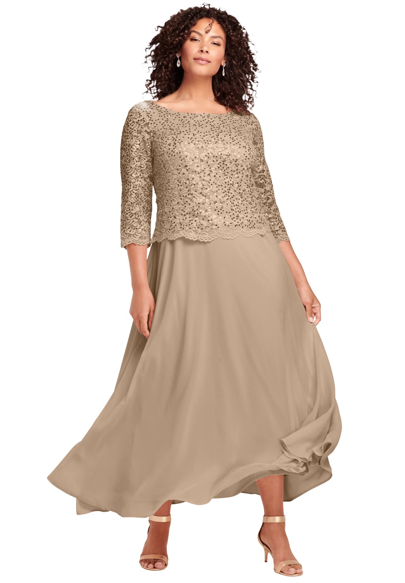 Roaman's Women's Plus Size Lace Popover Dress - Formal Evening Gown Set for Mother of The Bride, Wedding Guest & Special Occasions | Elegant Church Attire & Cocktail Party Outfit
