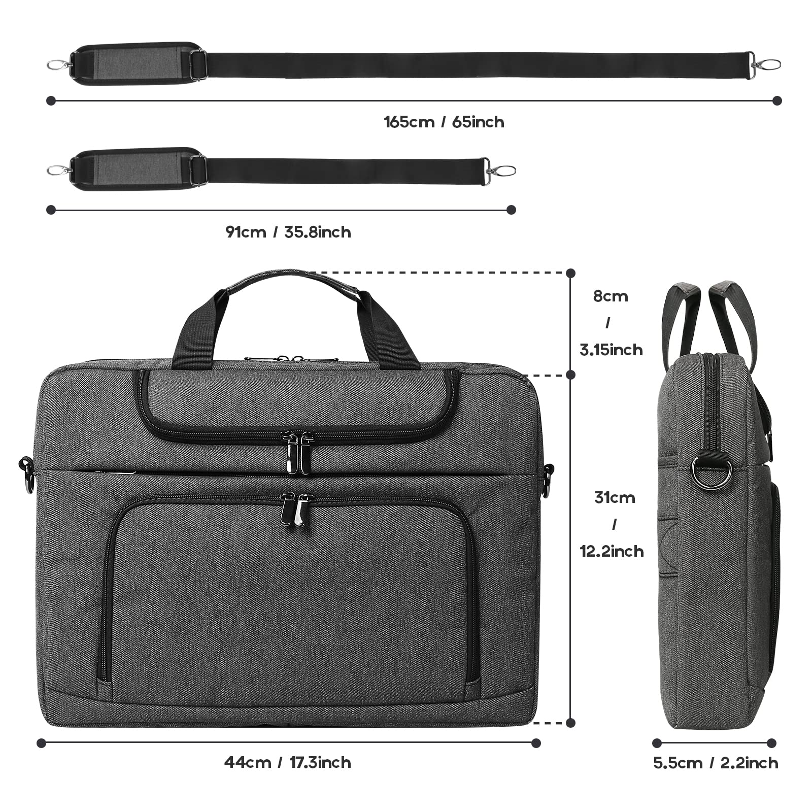BERTASCHE 17.3 Inch Laptop Bag for Men - Durable Business Laptop Case with Shoulder Strap - Perfect for Work, Office & Business Travel - Grey Computer Carrying Bag