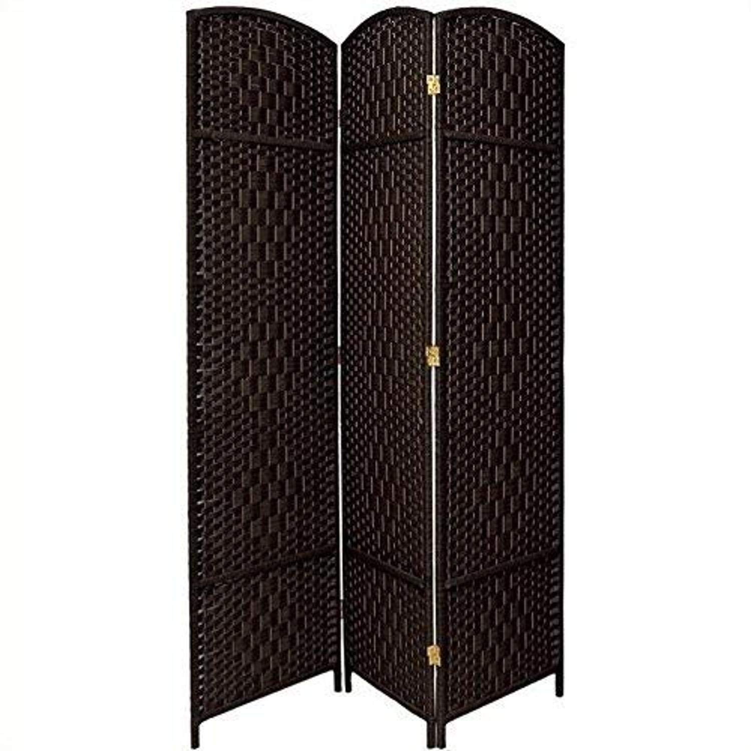 7 ft. Tall Black Diamond Weave Room Divider - 3 Panel Oriental Folding Screen for Home Office, Living Room & Bedroom Privacy