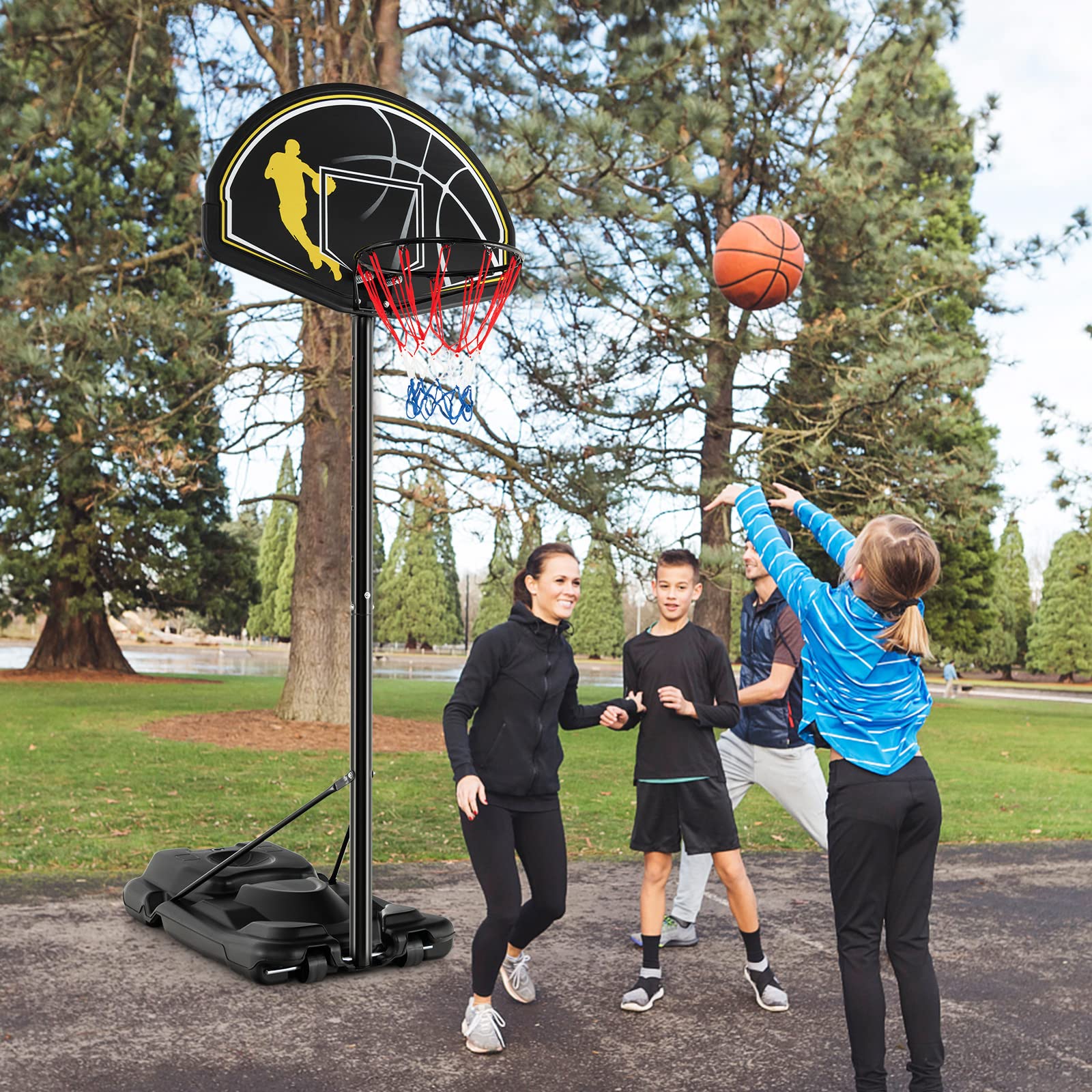 Adjustable Basketball Hoop 4.25-10FT - Portable Indoor/Outdoor Goal with Shatterproof Backboard for Kids & Adults - Perfect for Driveway & Backyard Play