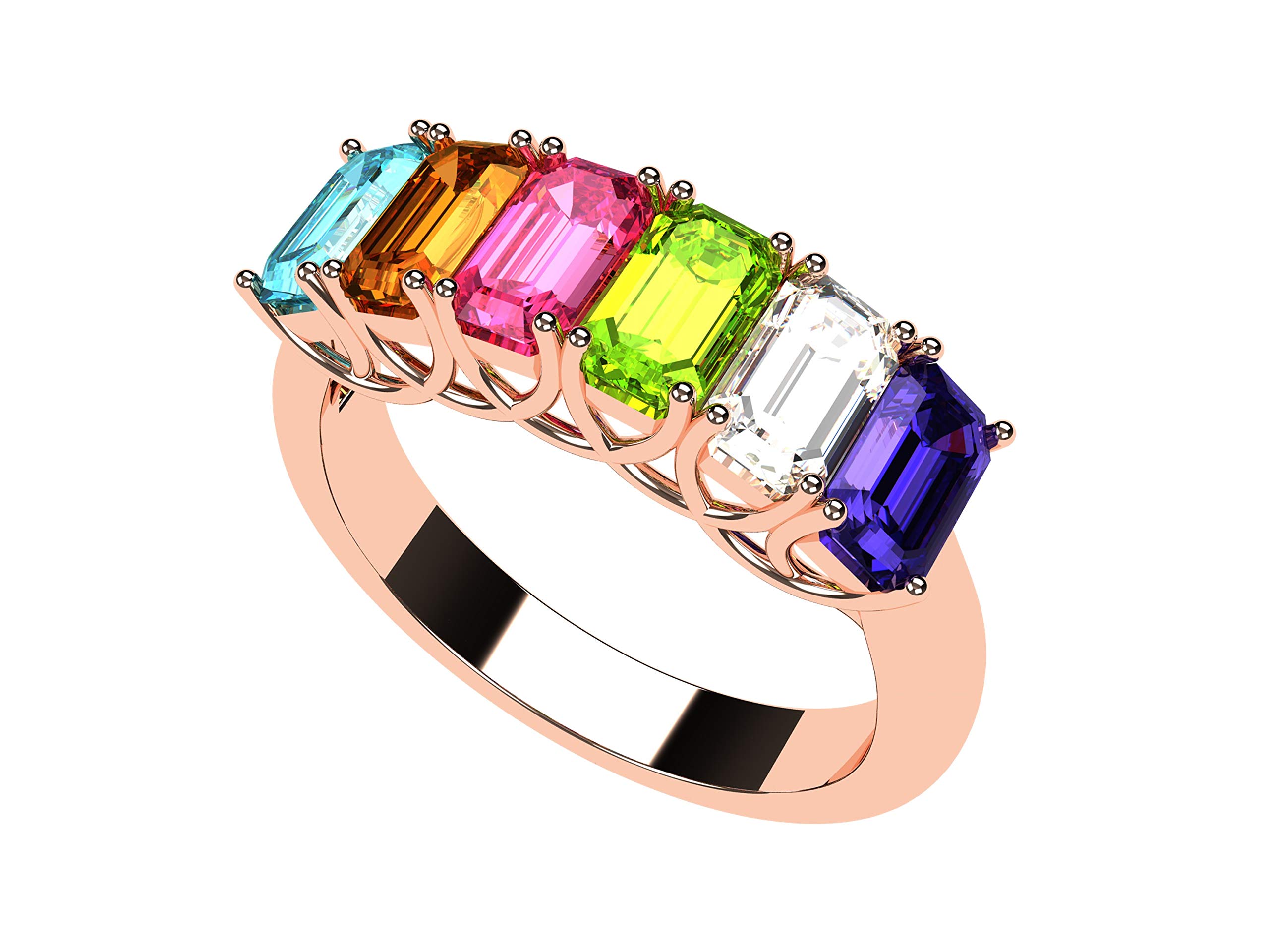 Emerald Cut Lucita Mother's Ring with 1-7 Simulated Birthstones in Sterling Silver or 10K Gold - Perfect Gift for Mom, Grandma & Special Occasions
