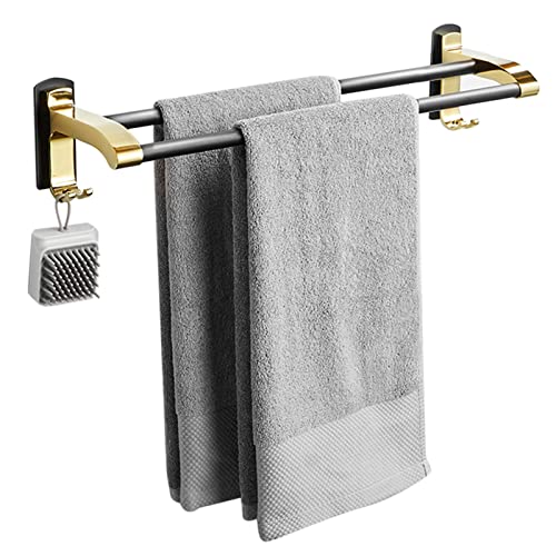 50cm Aluminum Double Rod Wall Mounted Towel Rack with Hooks - No Drill Adhesive Bathroom Organizer for Restroom, Toilet & Shower Space Saving Solution