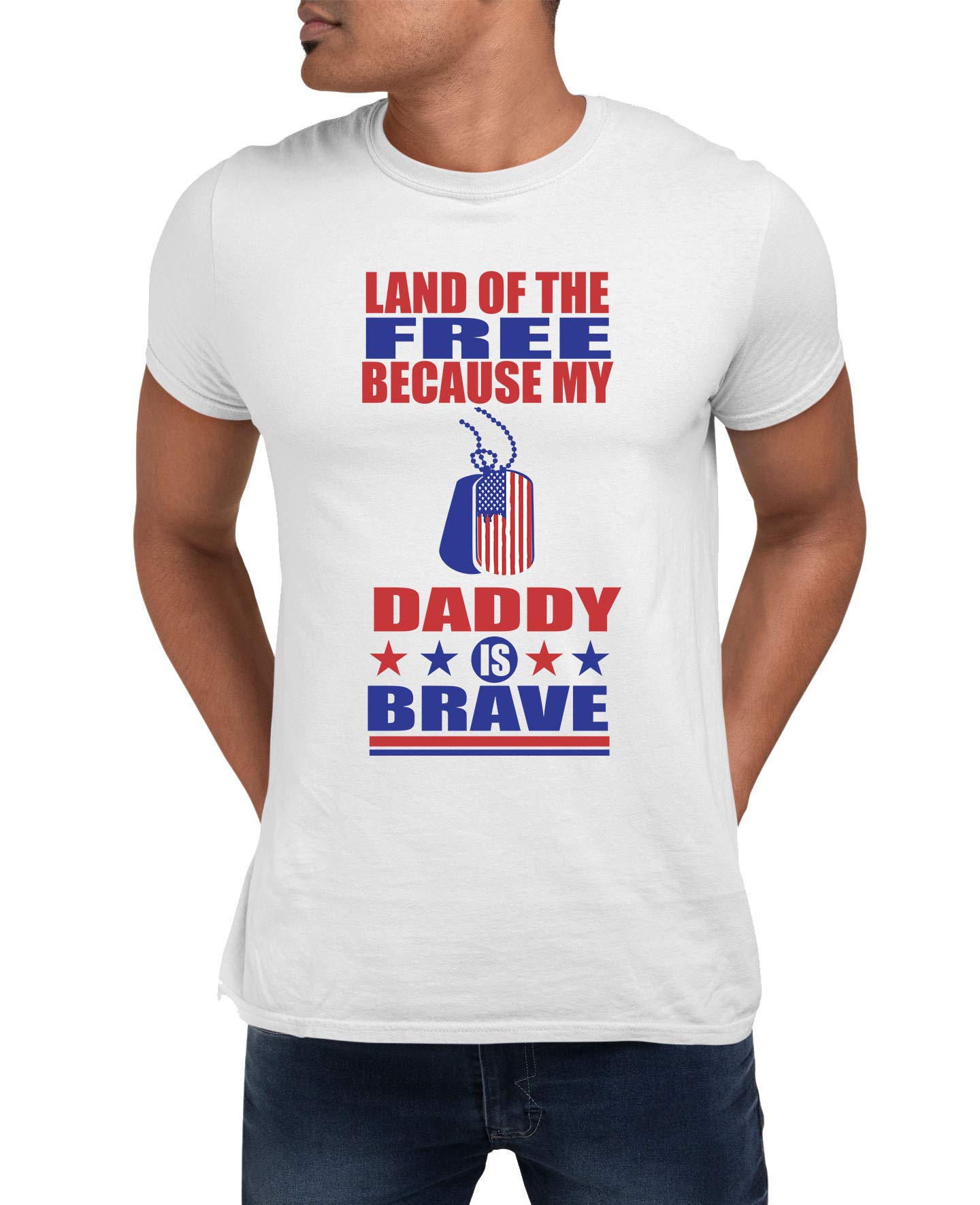 TITITEE Patriotic T-Shirt - Land of The Free Because My Daddy is Brave, American Flag Shirt, 4th of July Independence Day Tee - Perfect for Veterans Day, Memorial Day & Patriotic Events