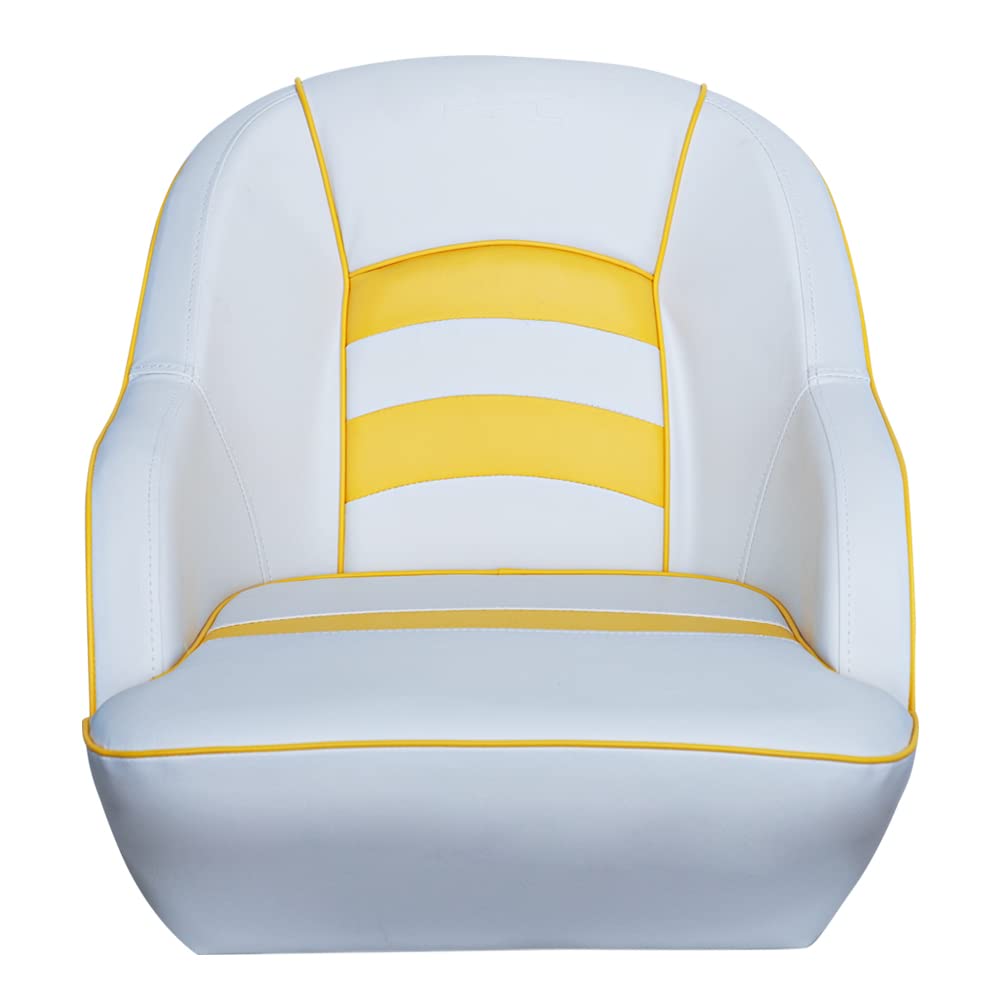 MSC Bucket Pontoon Boat Seat - White & Yellow - Comfortable & Durable for Fishing, Relaxing & Water Sports