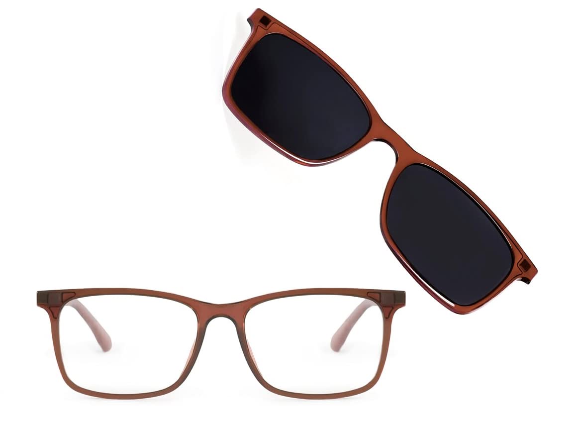Premium Blue Light Blocking Glasses for Women & Men - Anti Glare Square Computer Glasses with Magnetic Clip-On Sunglasses for Driving, Gaming & Office Work