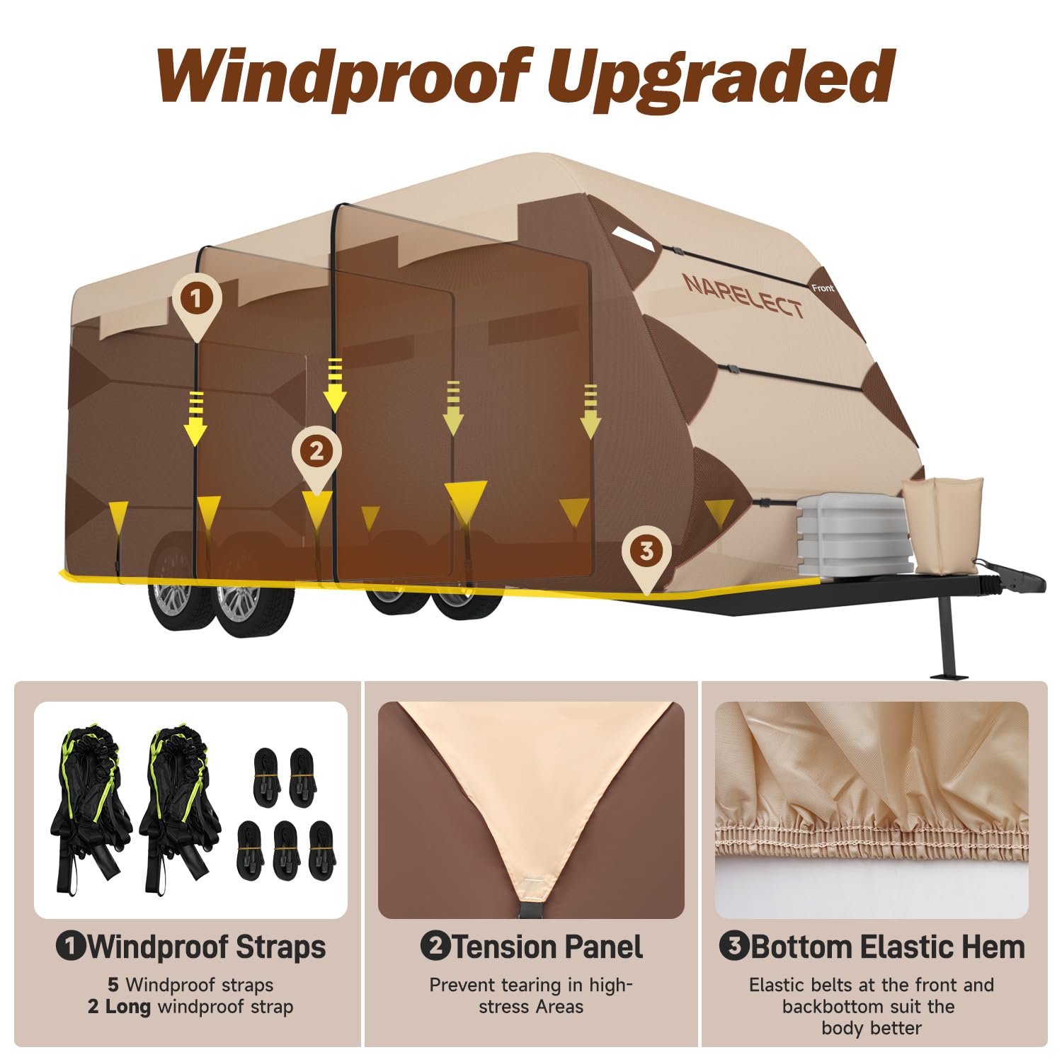 14-16 ft RV Cover, Travel Trailer Cover - Waterproof, Rip-Resistant, Anti-UV, 7-Layer Ripstop Camper Cover with Windproof Straps | Perfect for Outdoor Storage, Winter Protection & Long-Term Travel Trailer Shelter